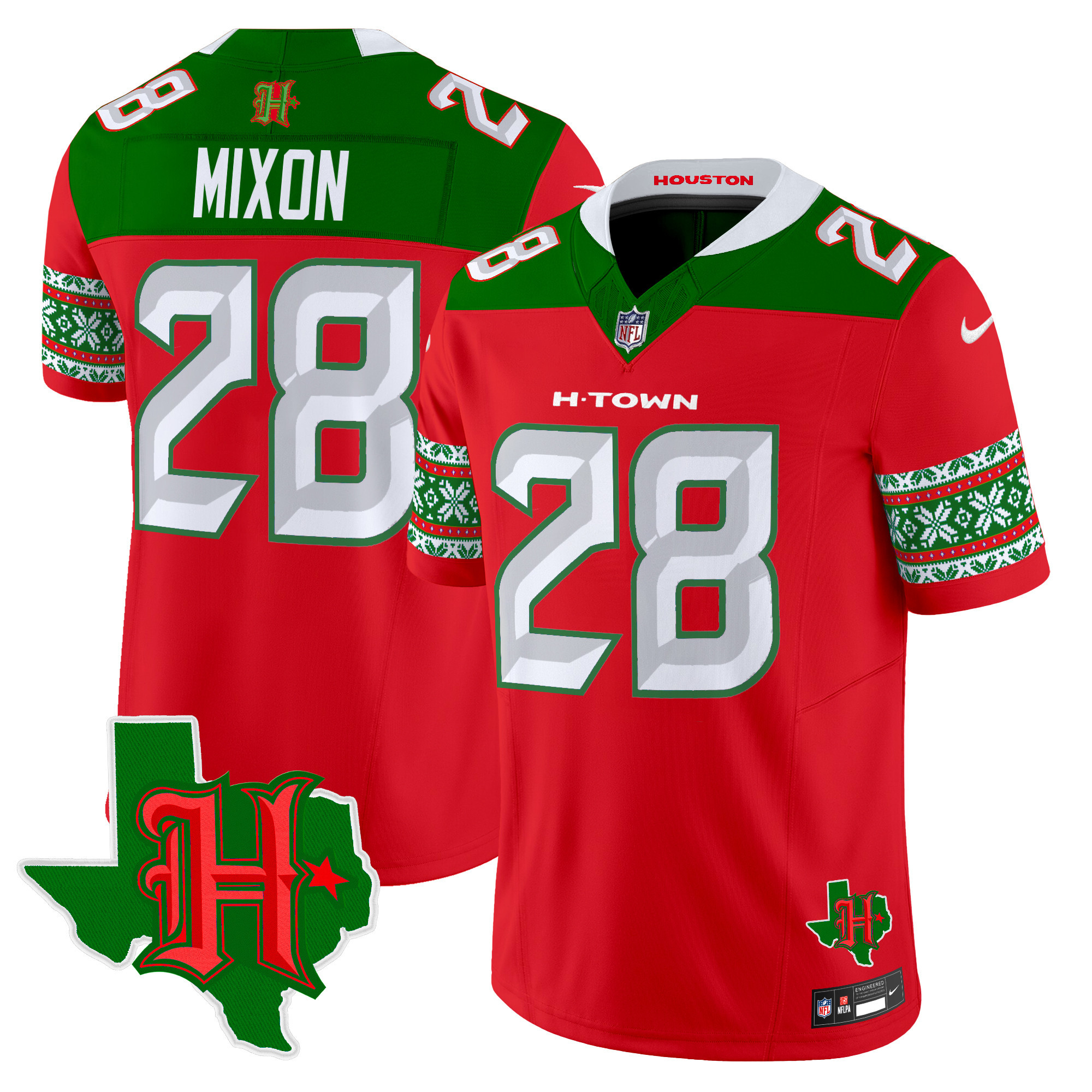 Joe Mixon Men's Houston Texans 2024 Christmas Vapor Limited Red Jersey - All Stitched