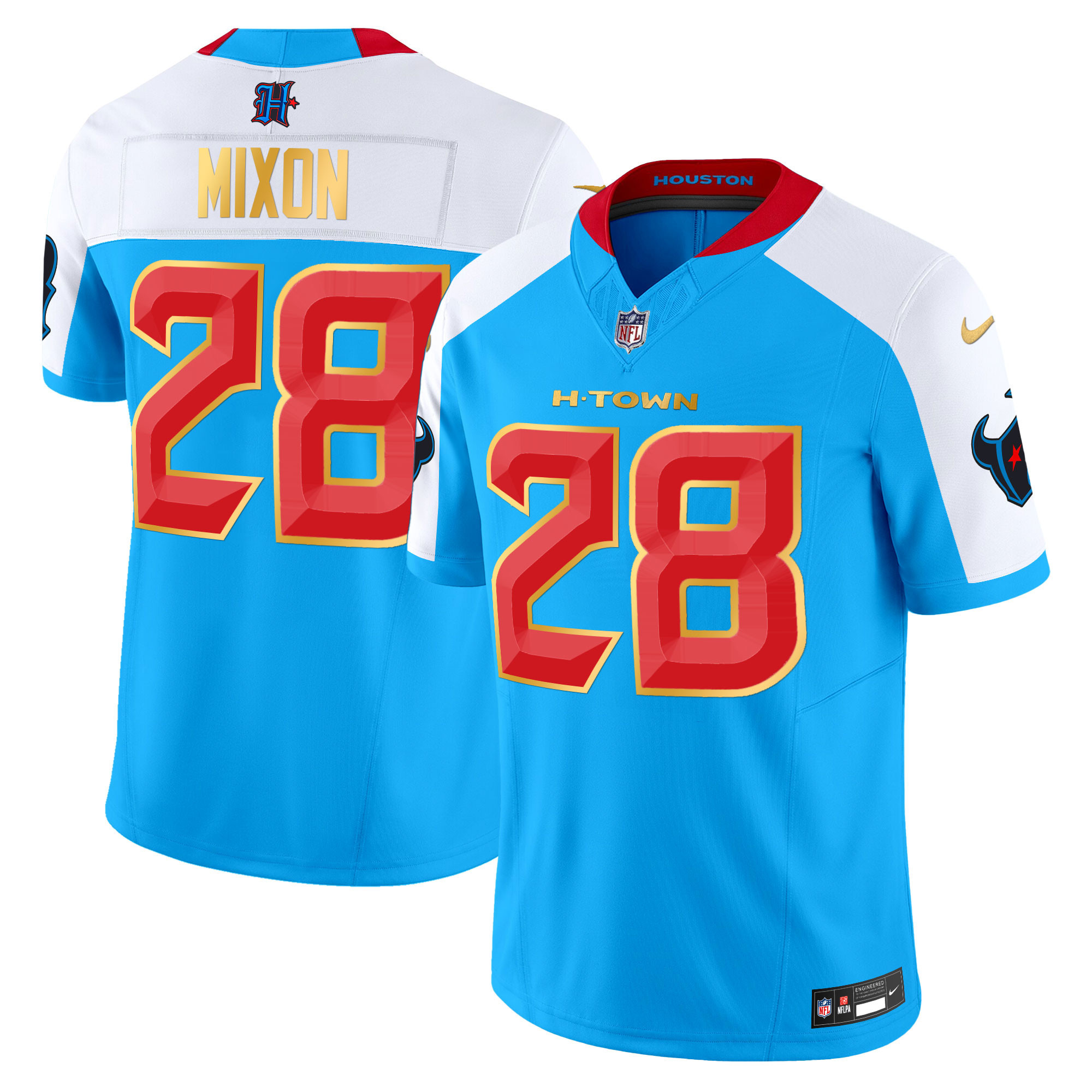 Joe Mixon Men's Houston Texans 2024 Gold Trim Vapor Limited Blue Alternate Jersey - All Stitched
