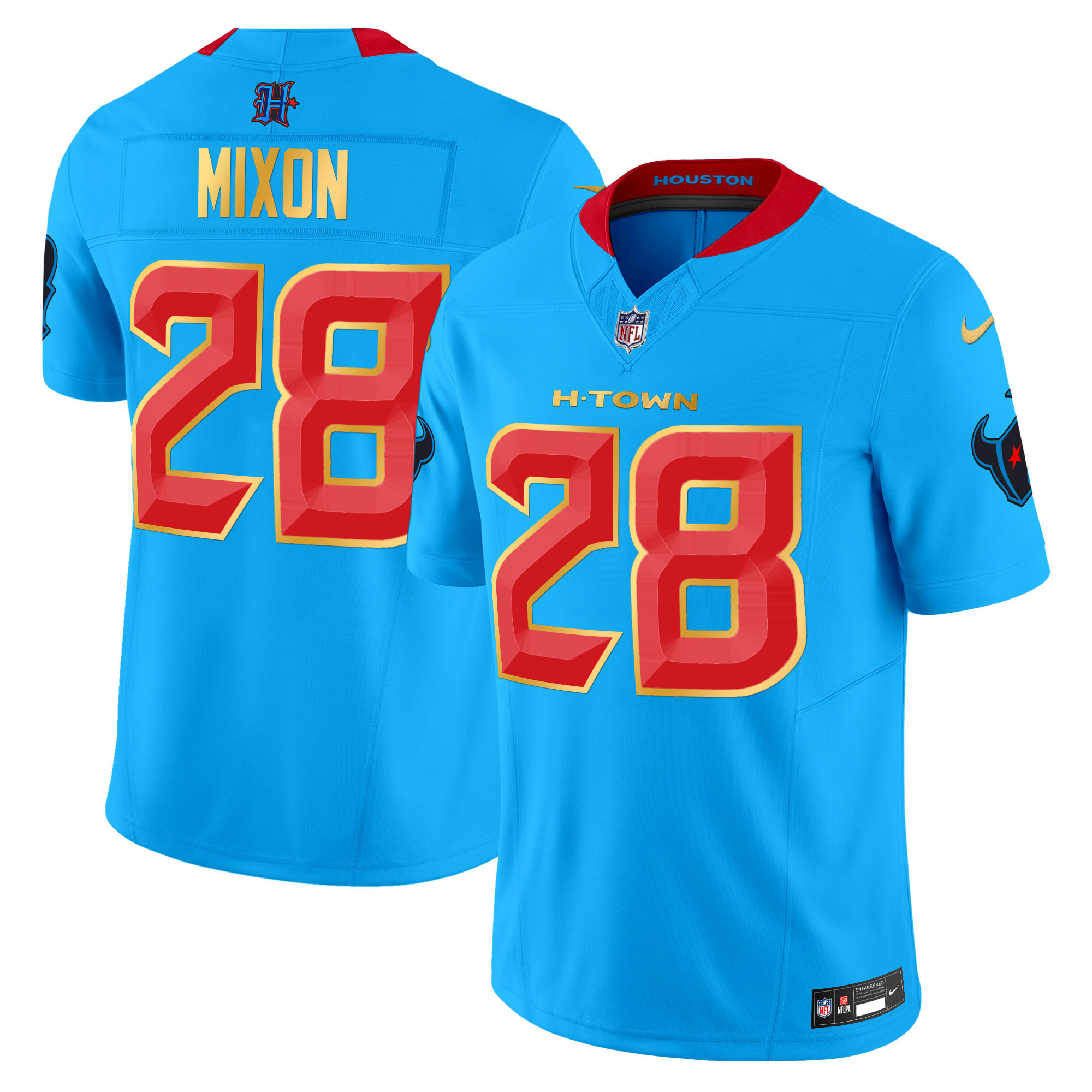 Joe Mixon Men's Houston Texans 2024 Gold Trim Vapor Limited Blue Jersey - All Stitched