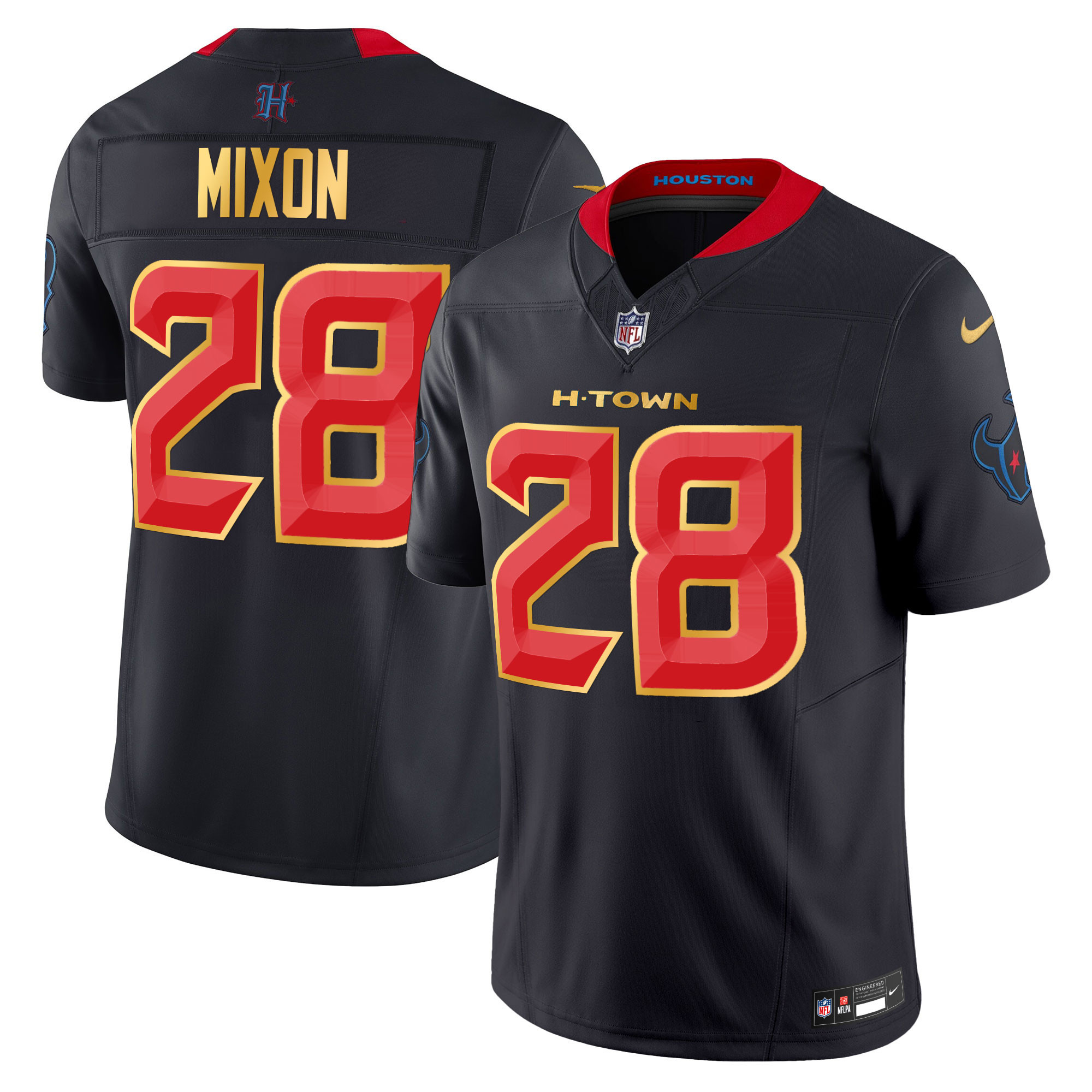 Joe Mixon Men's Houston Texans 2024 Gold Trim Vapor Limited Navy Limited Jersey - All Stitched