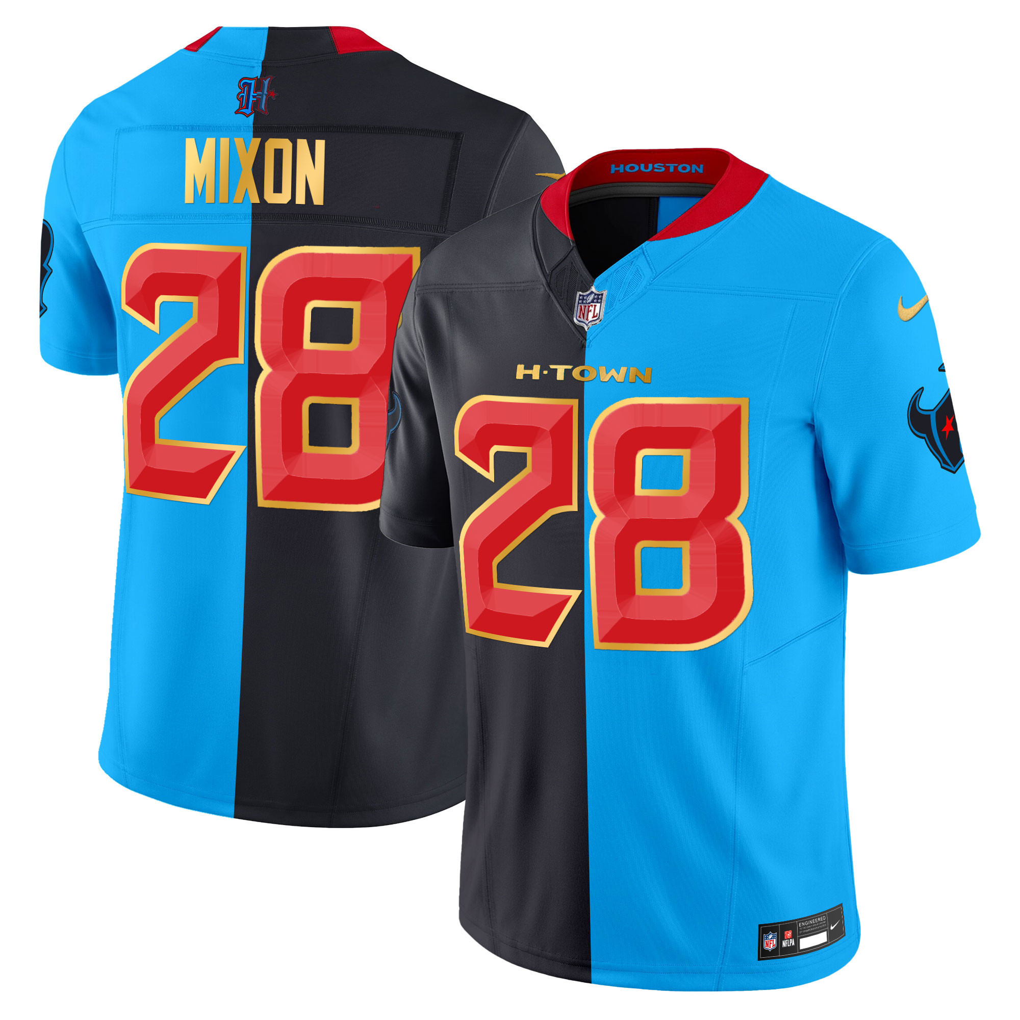 Joe Mixon Men's Houston Texans 2024 Gold Trim Vapor Limited Split Jersey - All Stitched