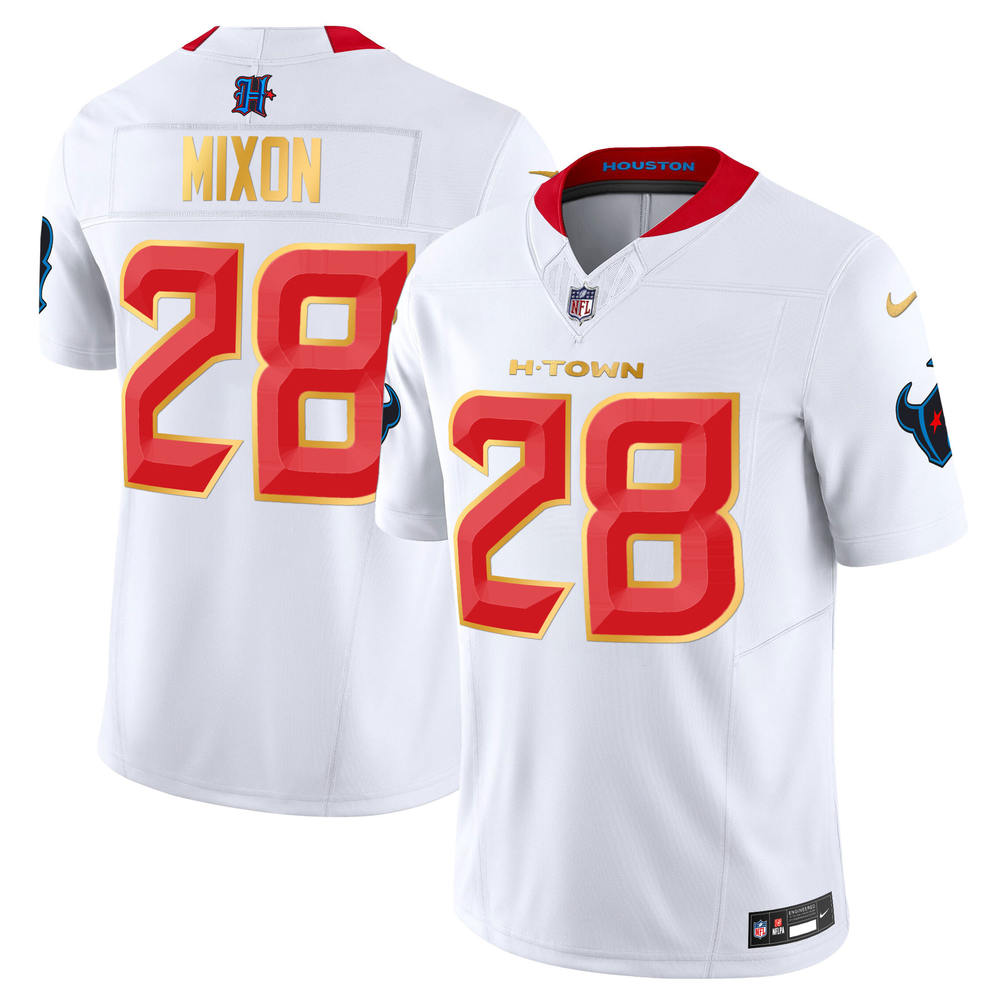 Joe Mixon Men's Houston Texans 2024 Gold Trim Vapor Limited White Jersey - All Stitched