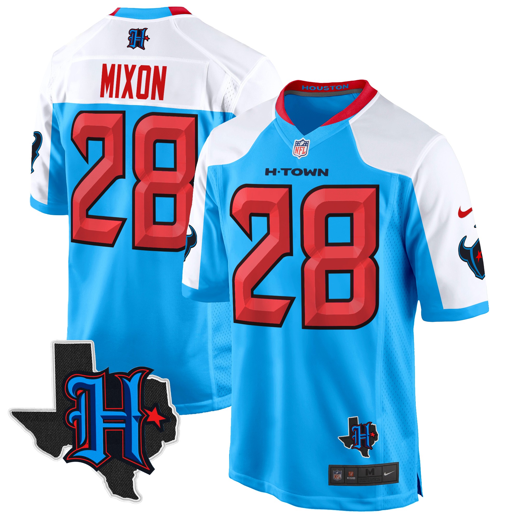 Joe Mixon Men's Houston Texans 2024 Texas Patch Game Blue Alternate Jersey - All Stitched
