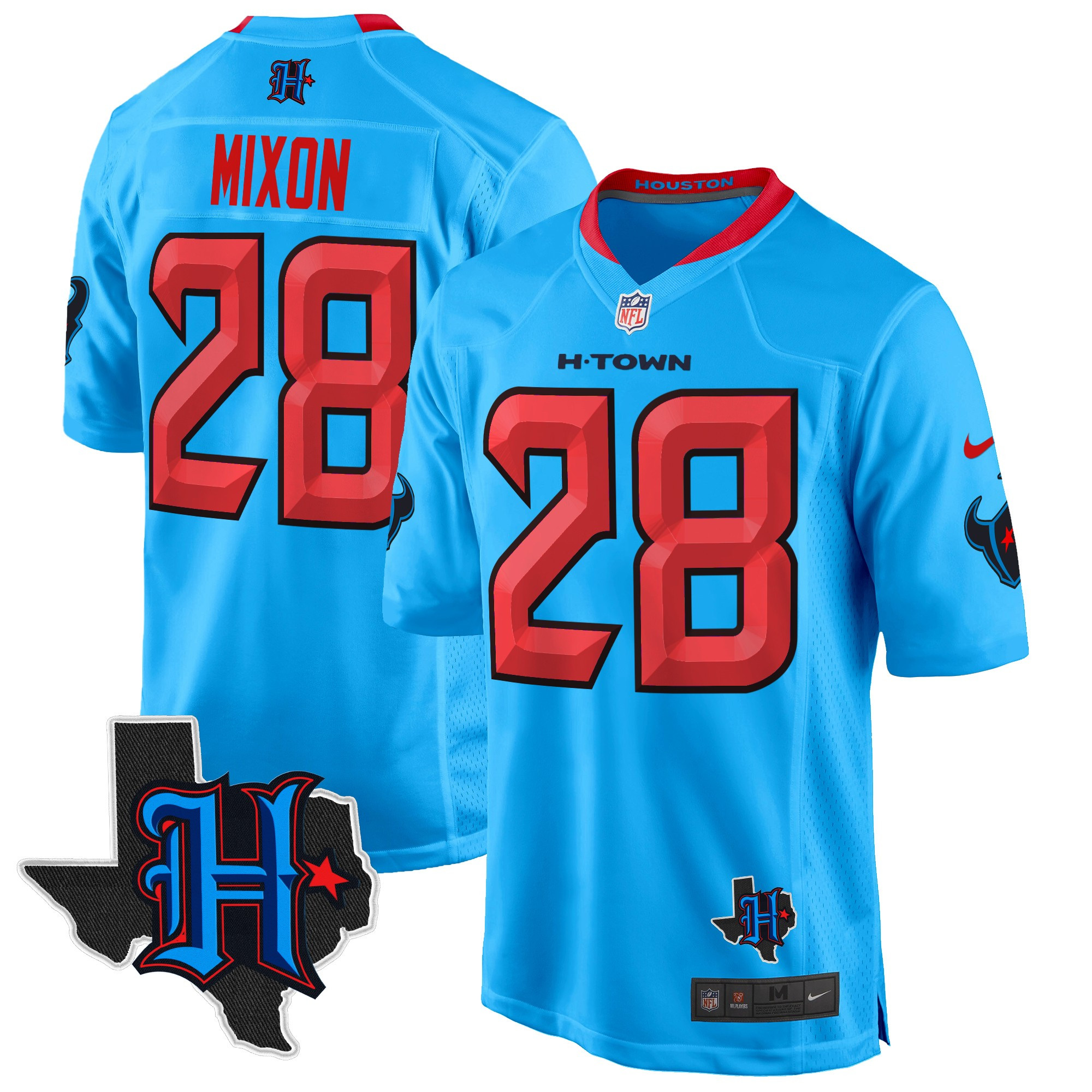 Joe Mixon Men's Houston Texans 2024 Texas Patch Game Blue Jersey - All Stitched