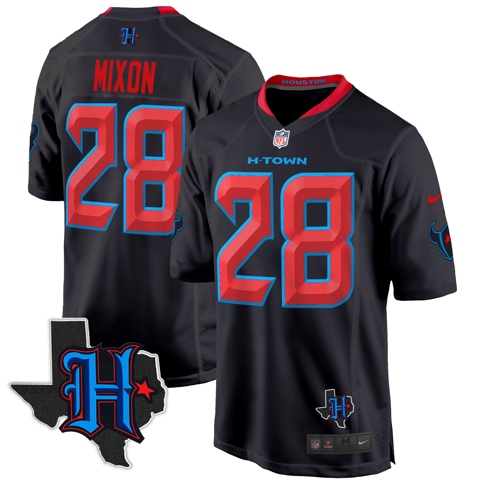 Joe Mixon Men's Houston Texans 2024 Texas Patch Game Navy Limited Jersey - All Stitched
