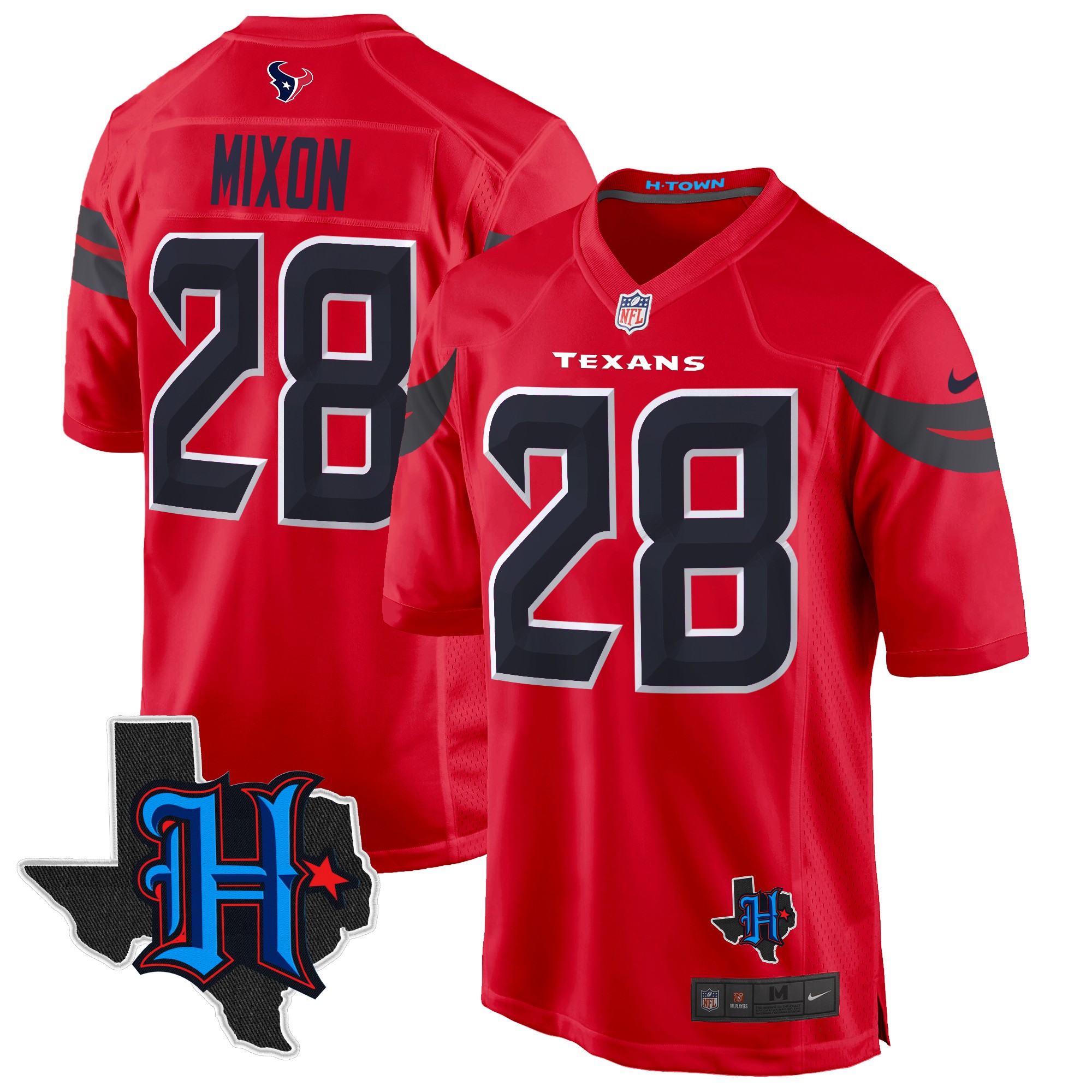 Joe Mixon Men's Houston Texans 2024 Texas Patch Game Red Jersey - All Stitched
