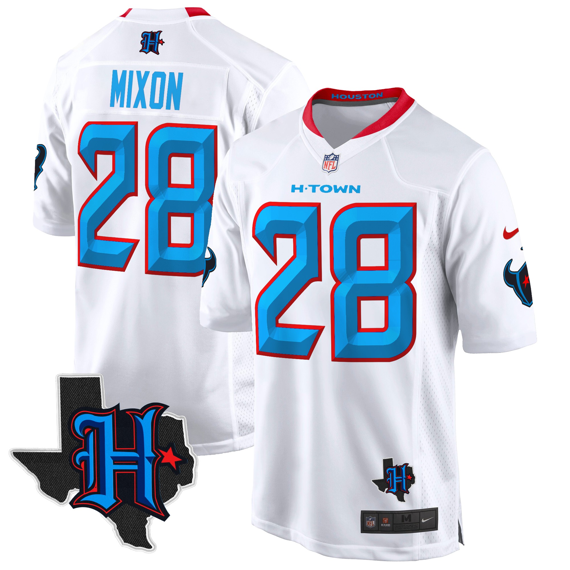 Joe Mixon Men's Houston Texans 2024 Texas Patch Game White Jersey - All Stitched
