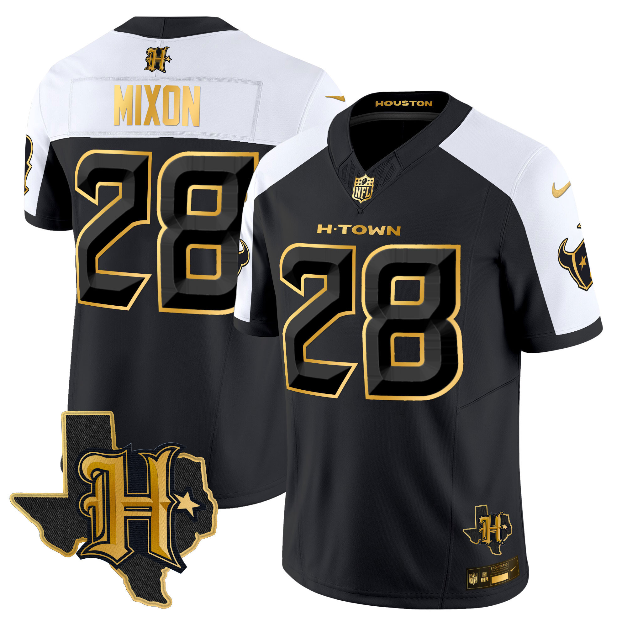 Joe Mixon Men's Houston Texans 2024 Texas Patch Gold Vapor Limited Alternate Jersey - All Stitched