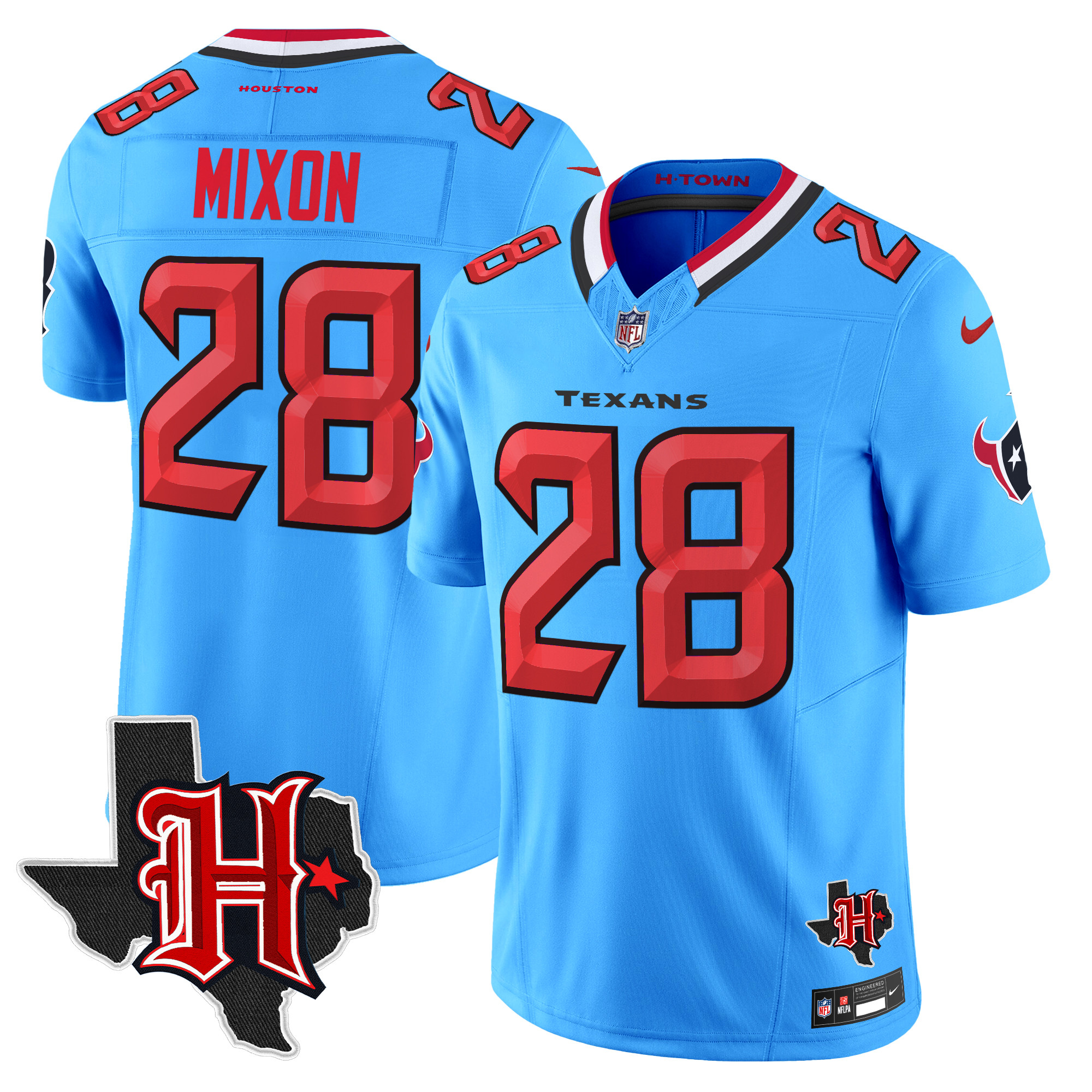 Joe Mixon Men's Houston Texans 2024 Texas Patch Vapor Limited Blue Jersey - All Stitched