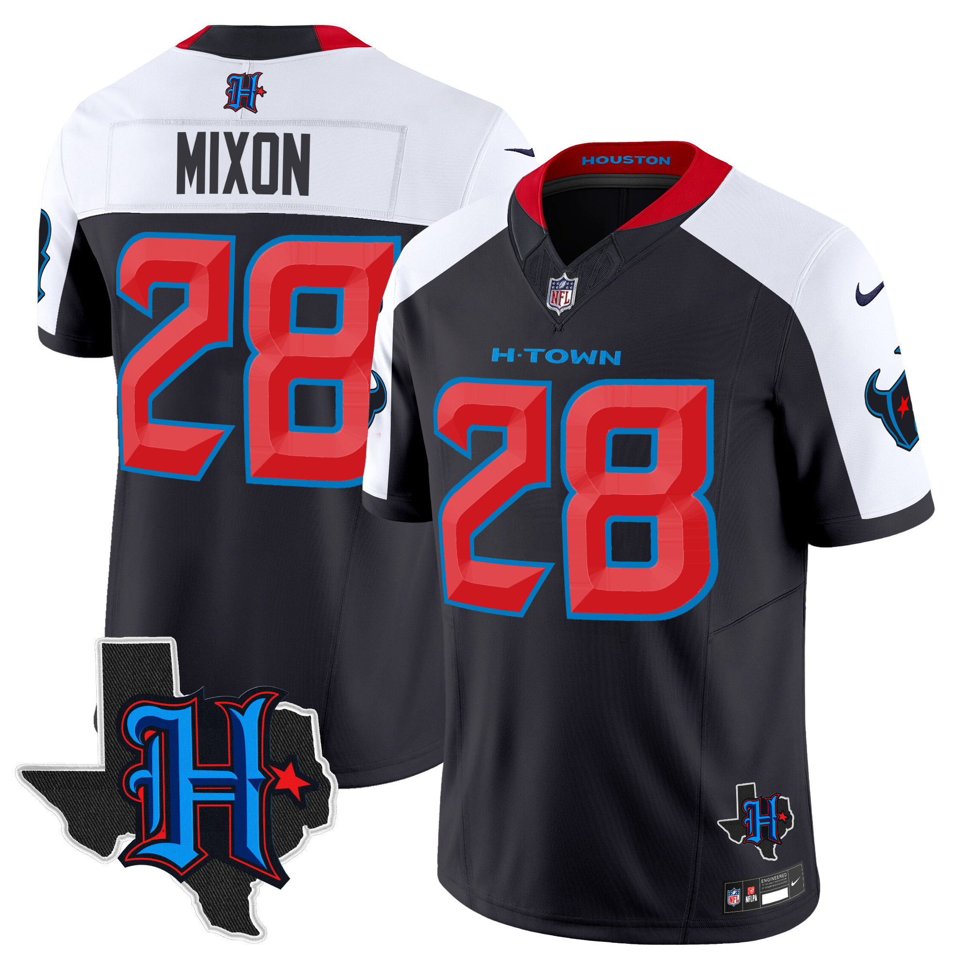 Joe Mixon Men's Houston Texans 2024 Texas Patch Vapor Limited Navy Alternate Jersey - All Stitched
