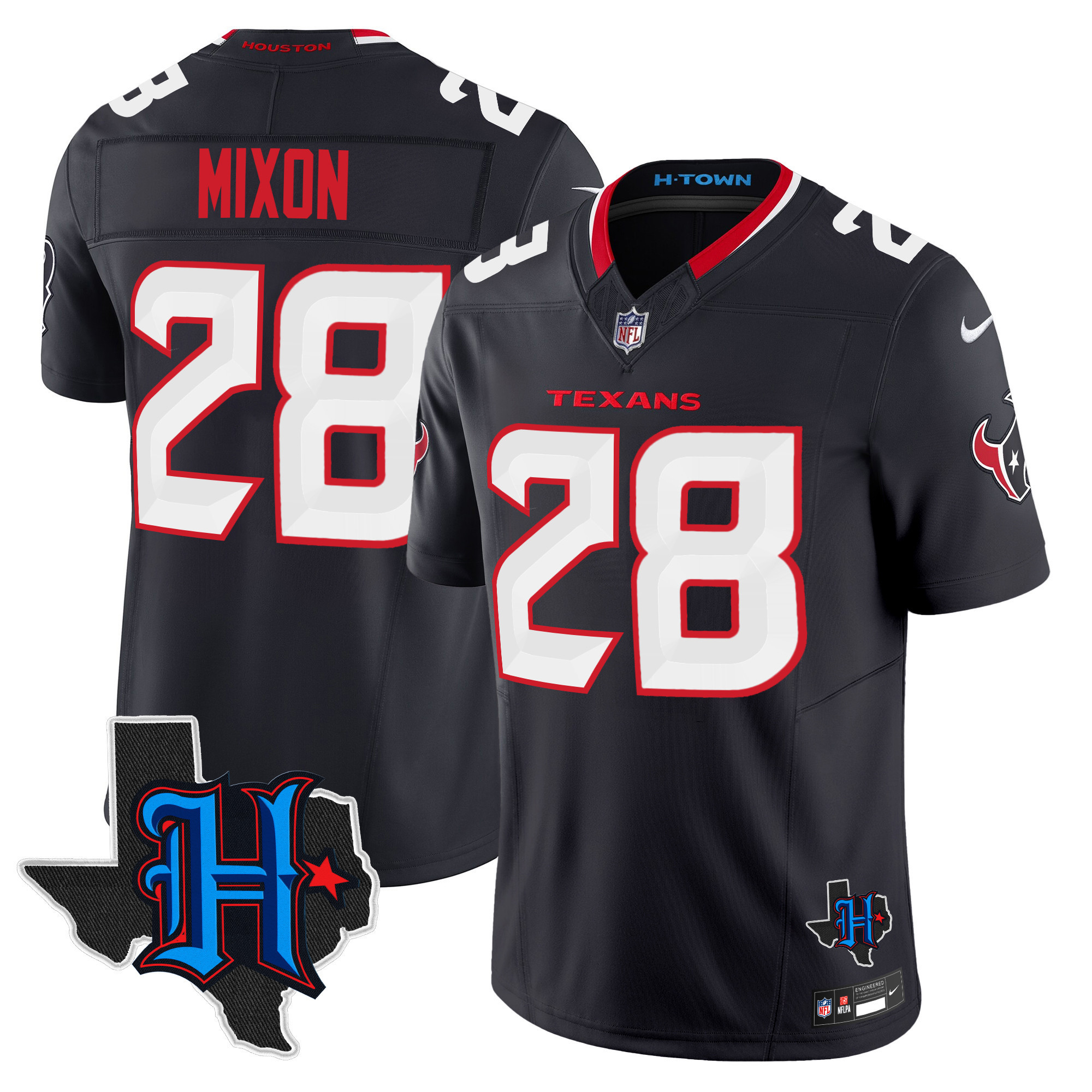 Joe Mixon Men's Houston Texans 2024 Texas Patch Vapor Limited Navy Jersey - All Stitched