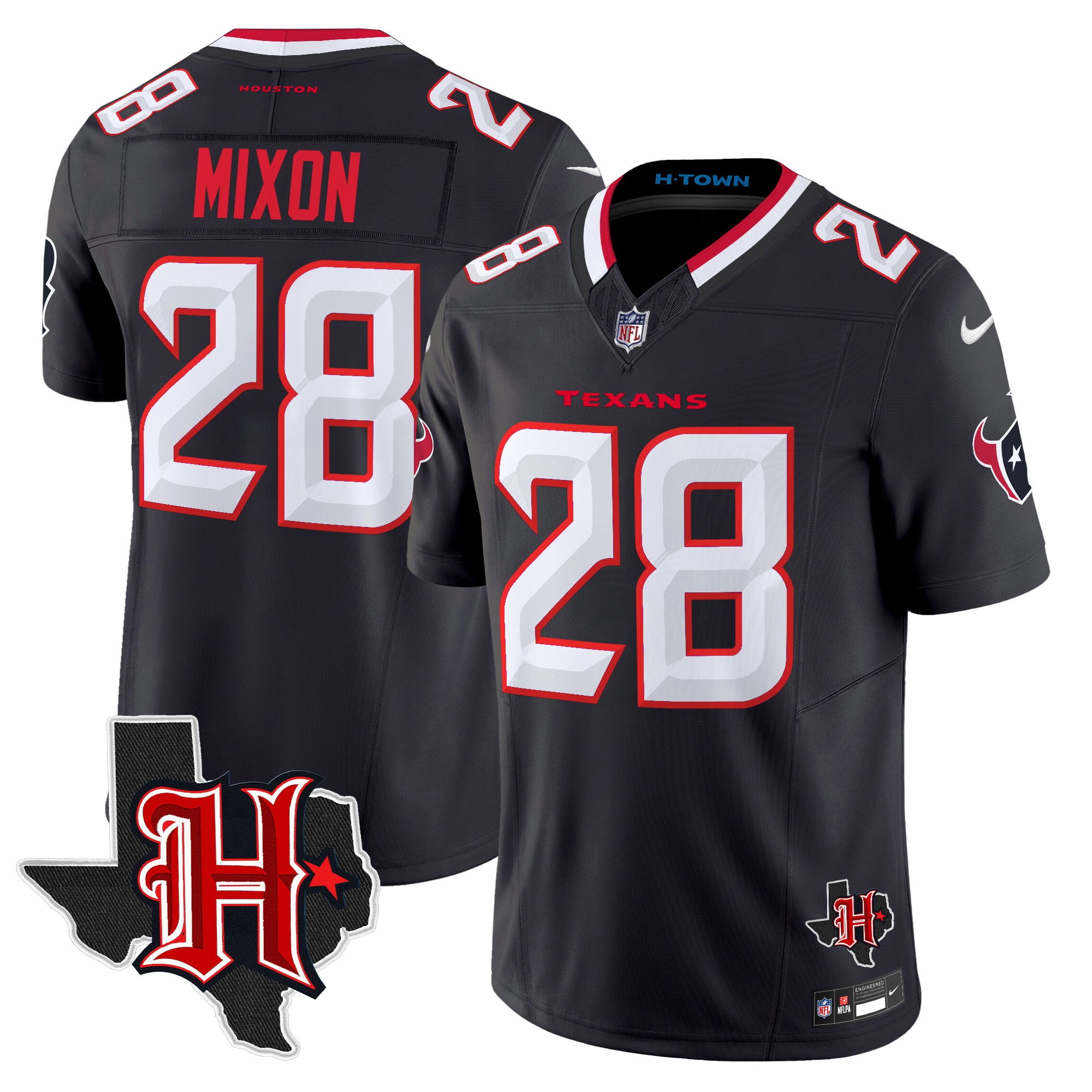 Joe Mixon Men's Houston Texans 2024 Texas Patch Vapor Limited Navy Jersey - All Stitched