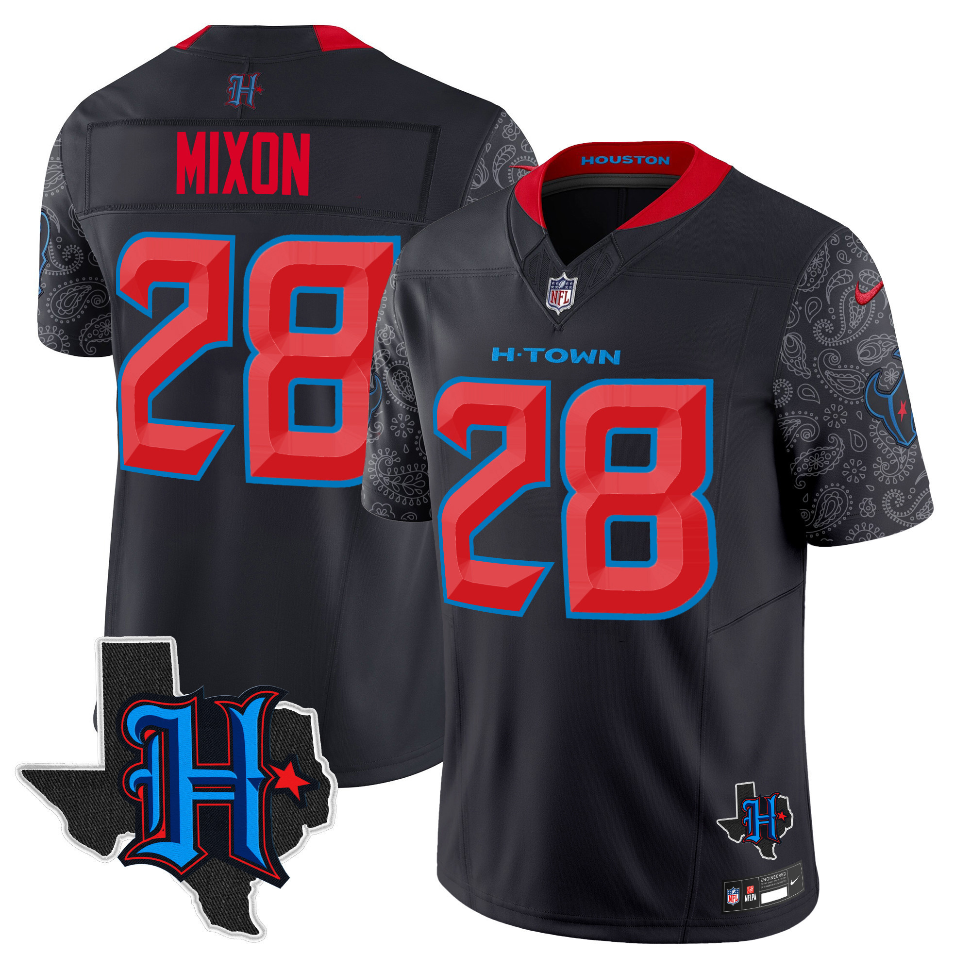 Joe Mixon Men's Houston Texans 2024 Texas Patch Vapor Limited Navy Limited Jersey - All Stitched