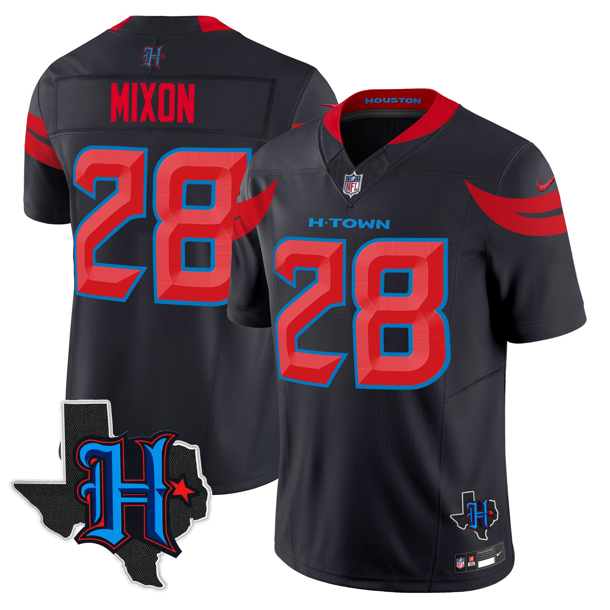 Joe Mixon Men's Houston Texans 2024 Texas Patch Vapor Limited Navy Limited Jersey - All Stitched