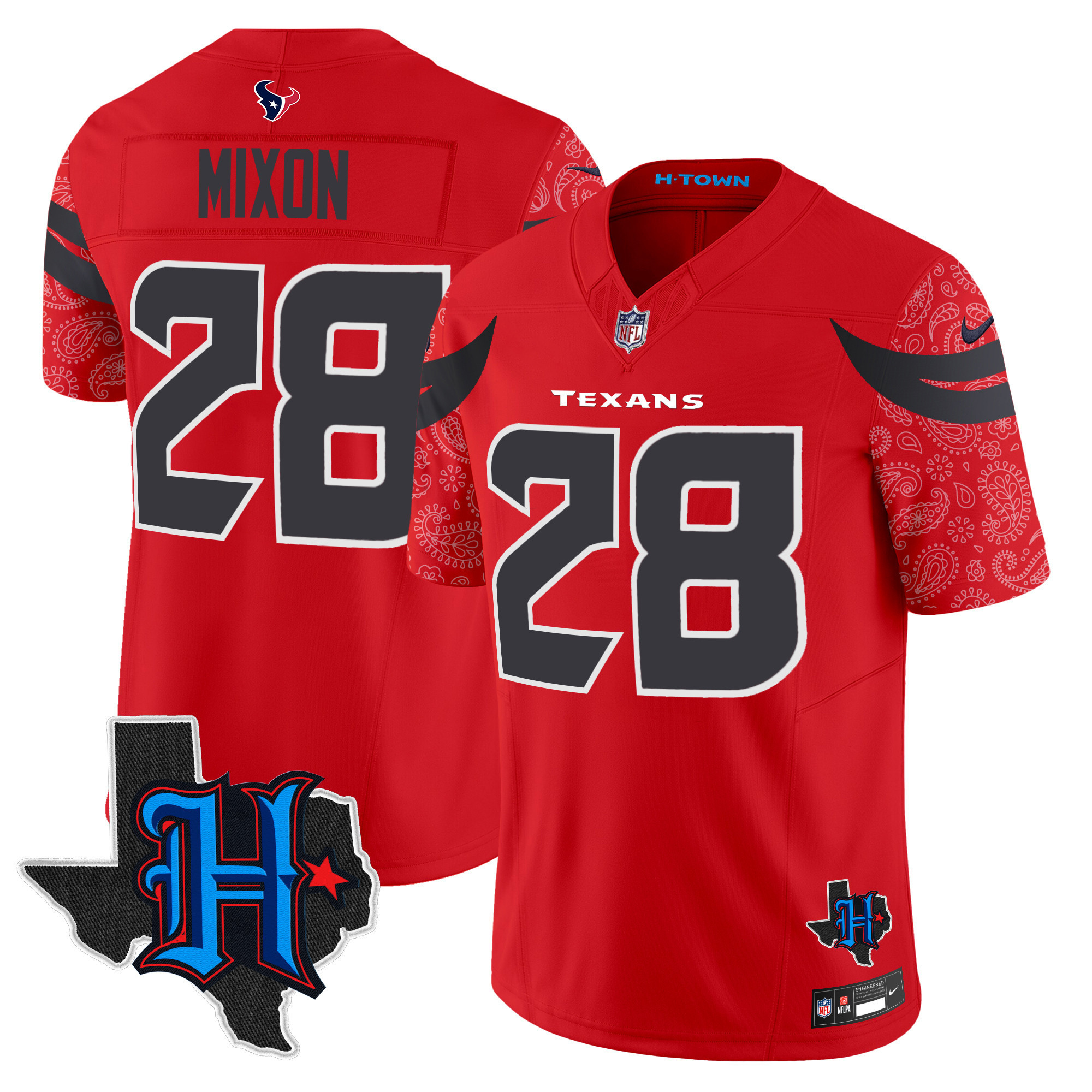 Joe Mixon Men's Houston Texans 2024 Texas Patch Vapor Limited Red Jersey - All Stitched