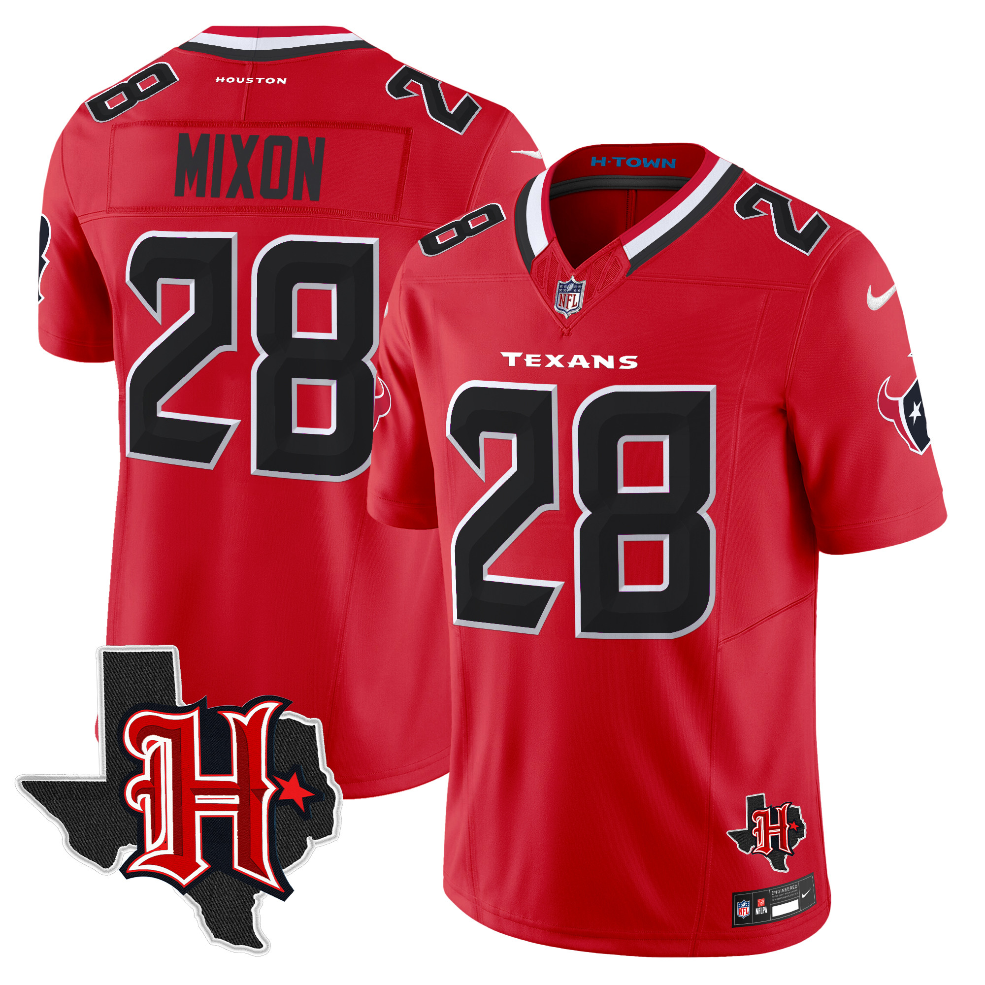 Joe Mixon Men's Houston Texans 2024 Texas Patch Vapor Limited Red Jersey - All Stitched