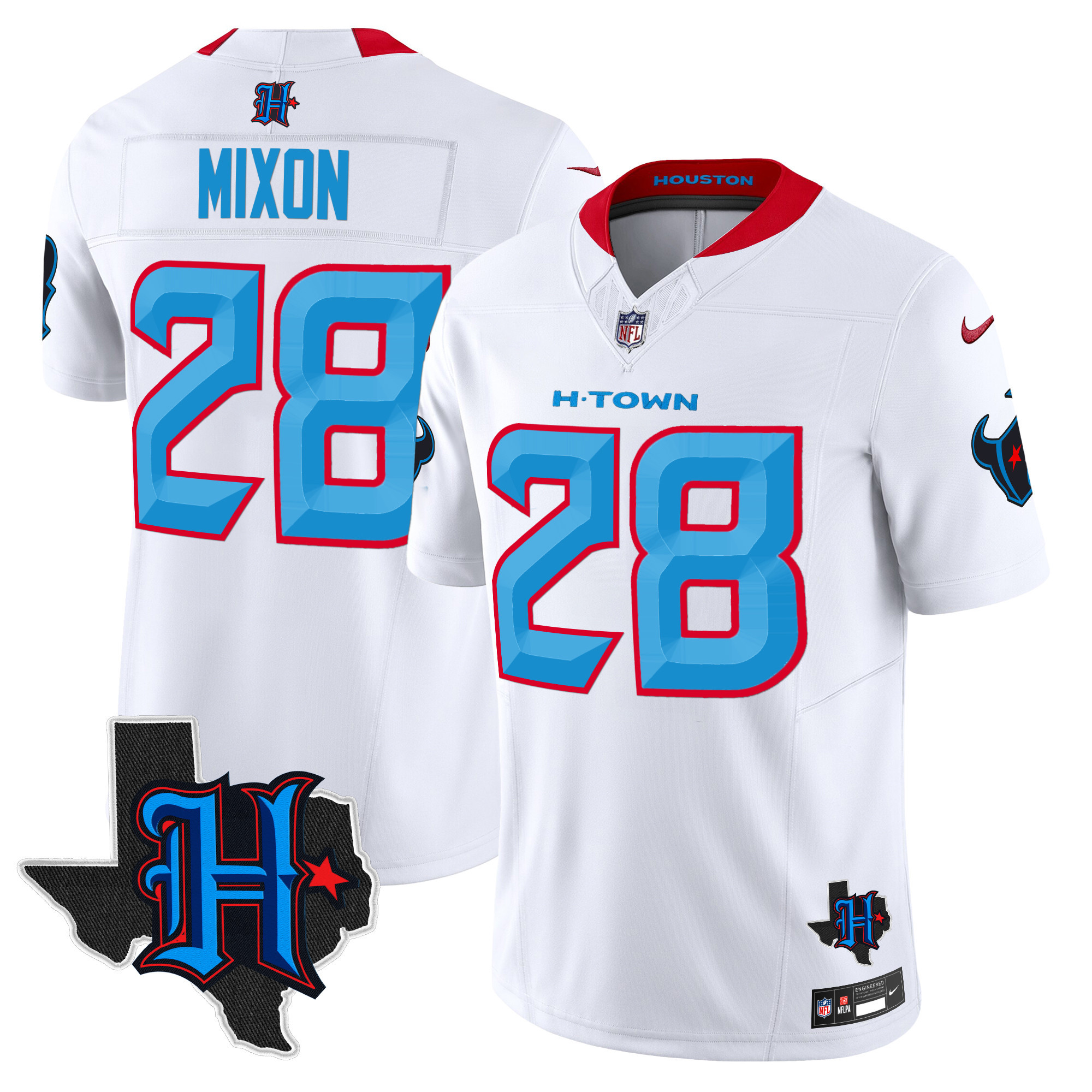 Joe Mixon Men's Houston Texans 2024 Texas Patch Vapor Limited White Jersey - All Stitched