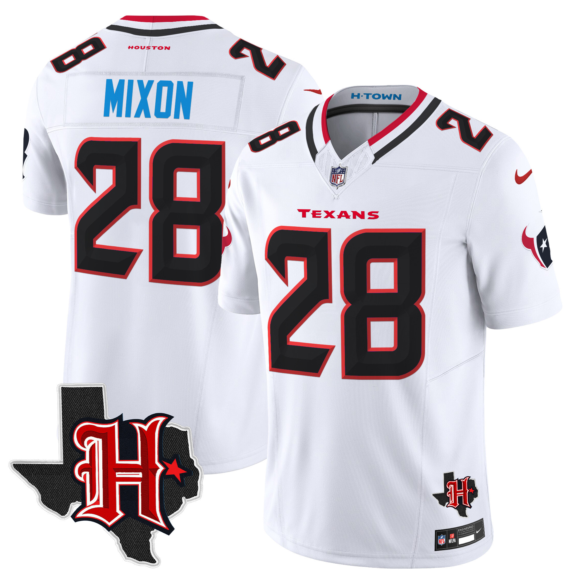 Joe Mixon Men's Houston Texans 2024 Texas Patch Vapor Limited White Jersey - All Stitched