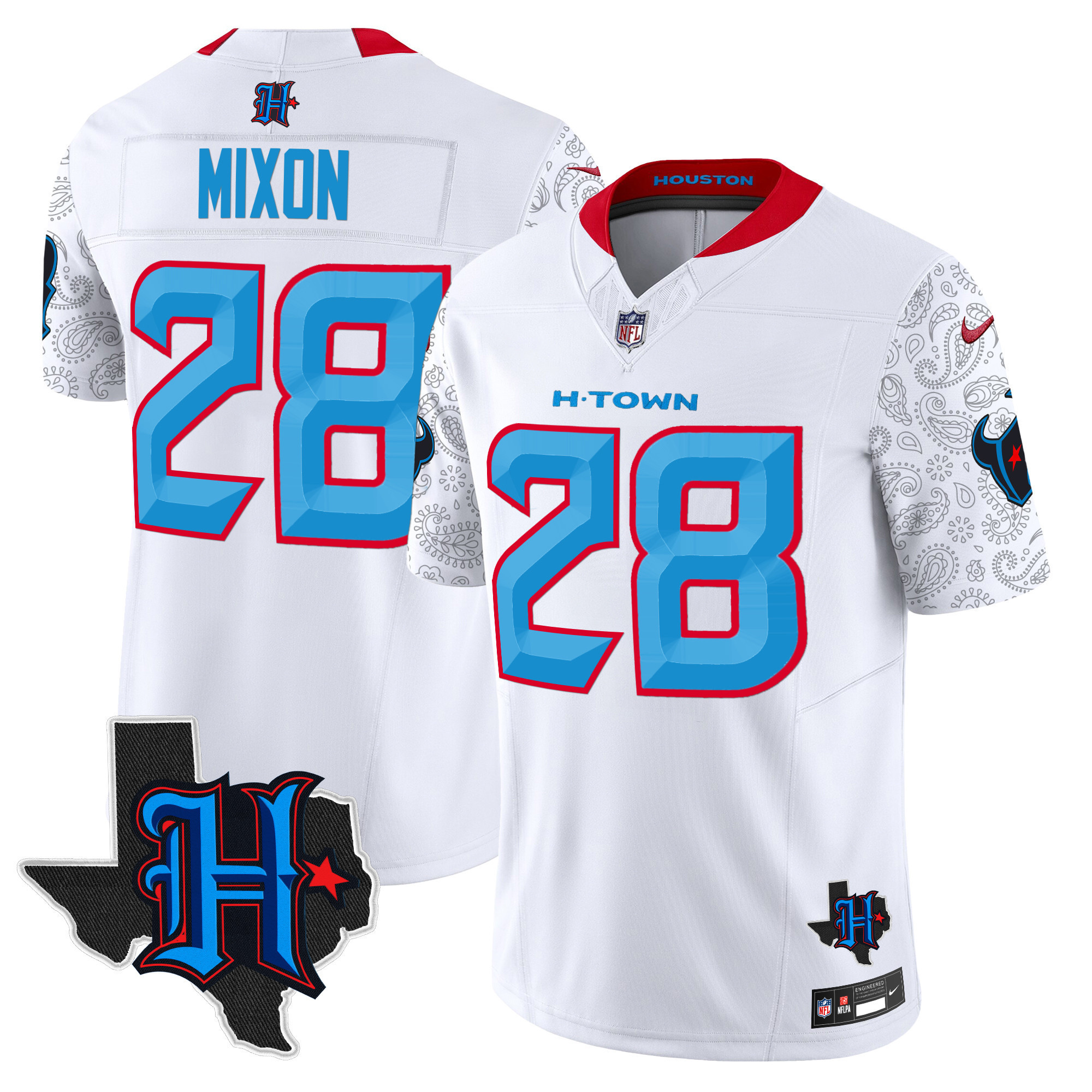 Joe Mixon Men's Houston Texans 2024 Texas Patch Vapor Limited White Jersey - All Stitched