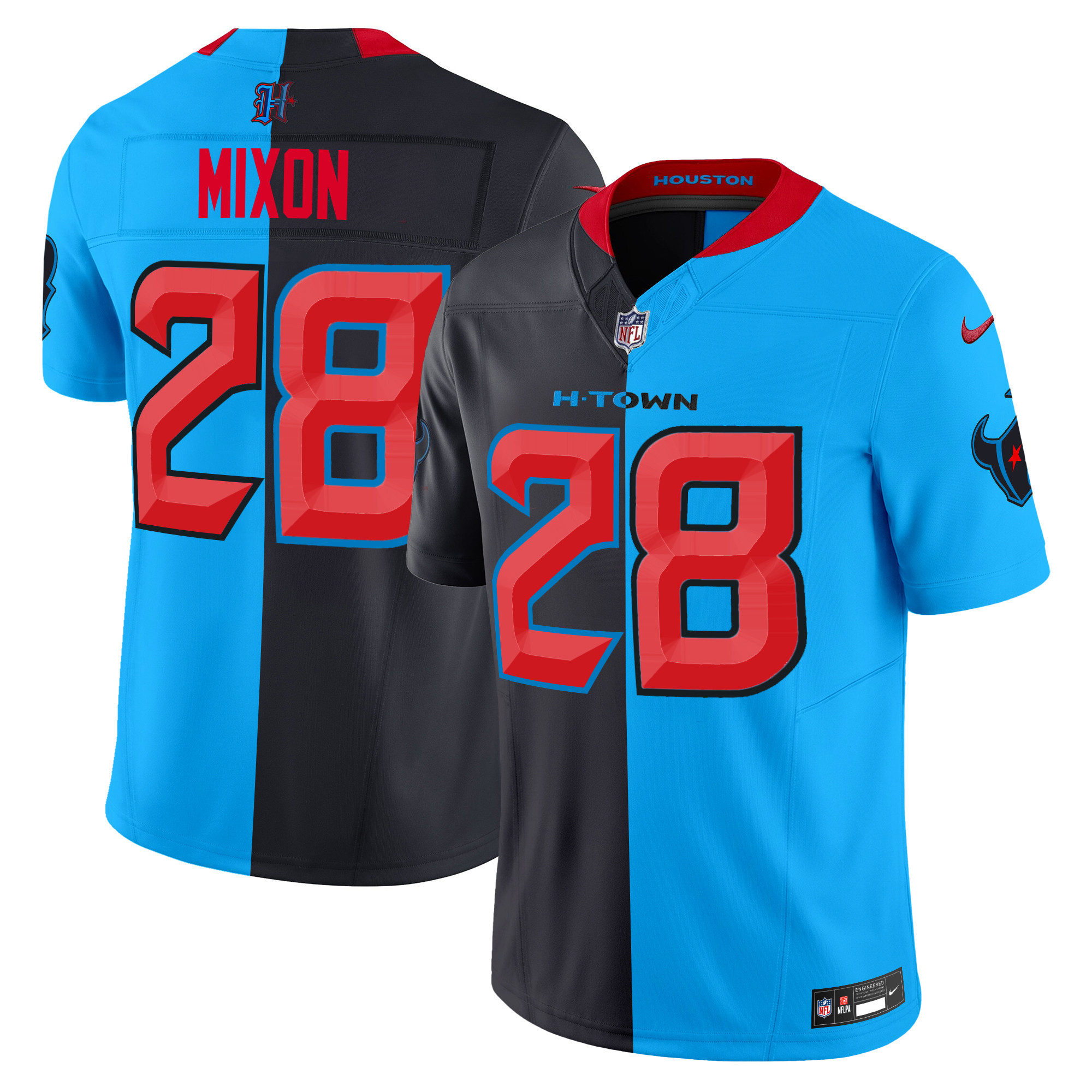 Joe Mixon Men's Houston Texans 2024 Vapor Limited Blue Split Jersey - All Stitched