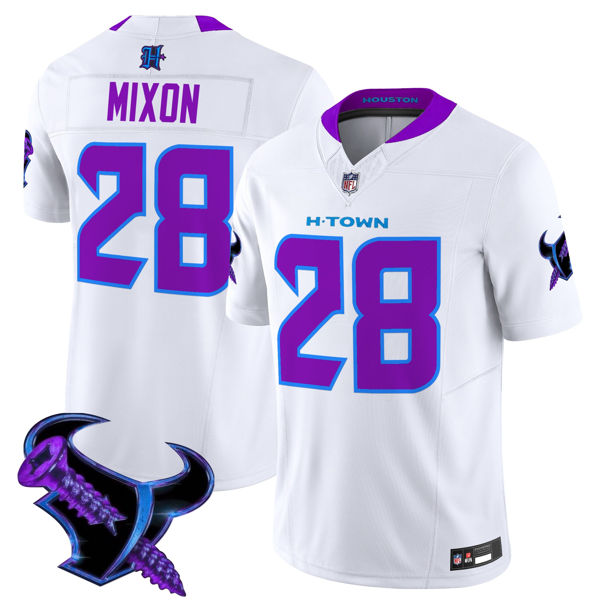 Joe Mixon Men's Houston Texans 2025 DJ Screw Vapor Limited White Jersey - All Stitched