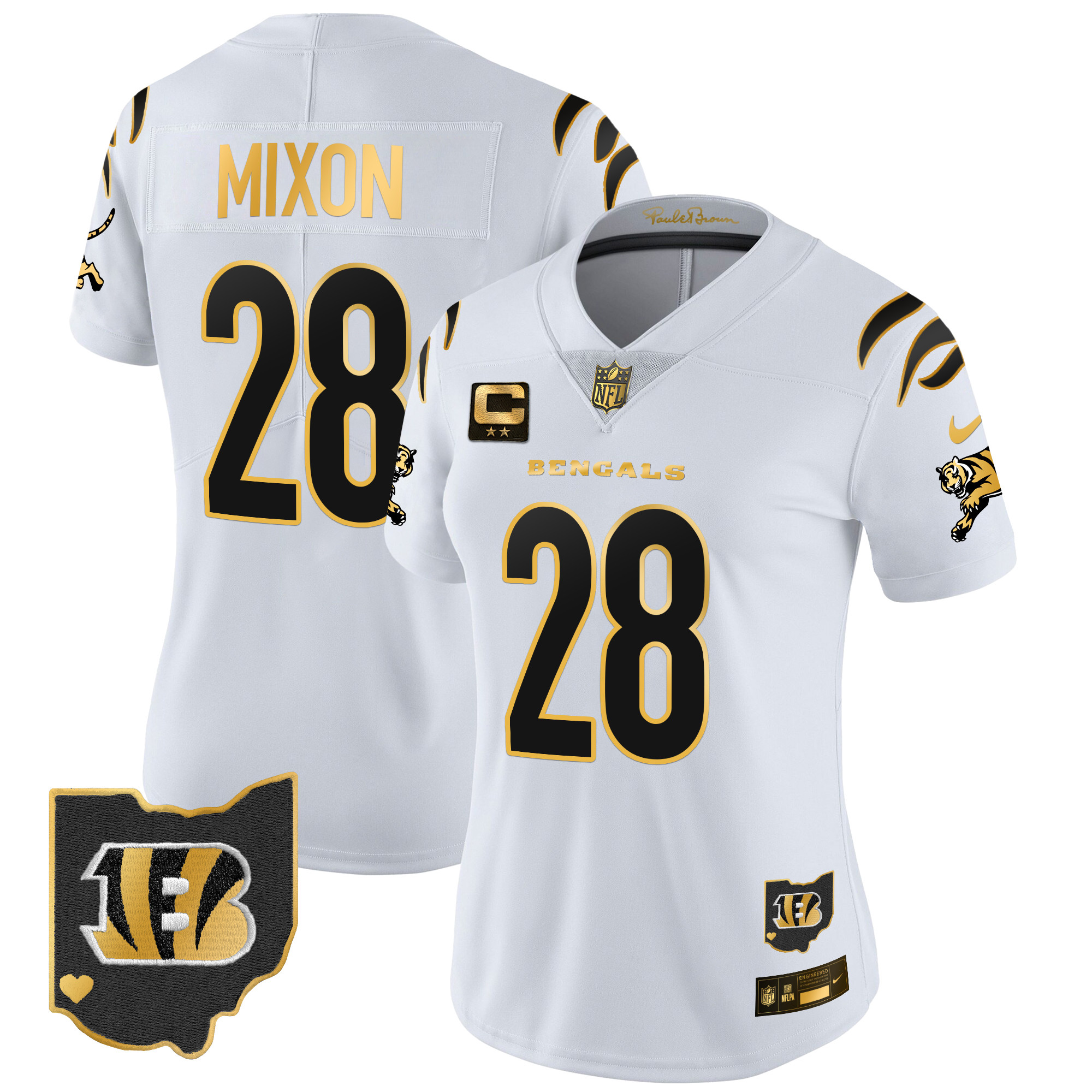 Joe Mixon Women's Cincinnati Bengals 2024 Gold Vapor Limited White Gold Jersey - All Stitched