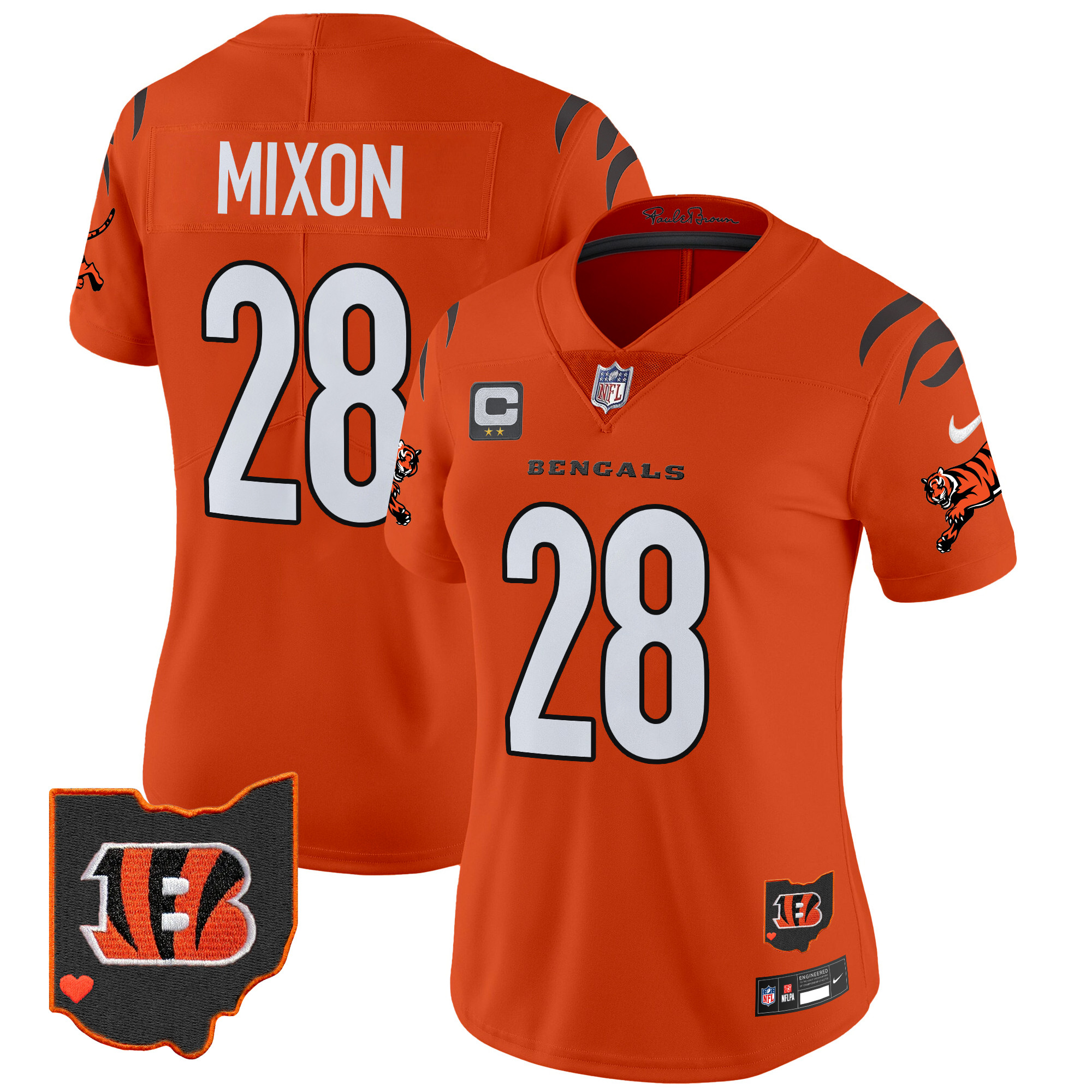 Joe Mixon Women's Cincinnati Bengals 2024 Vapor Limited Orange Jersey - All Stitched
