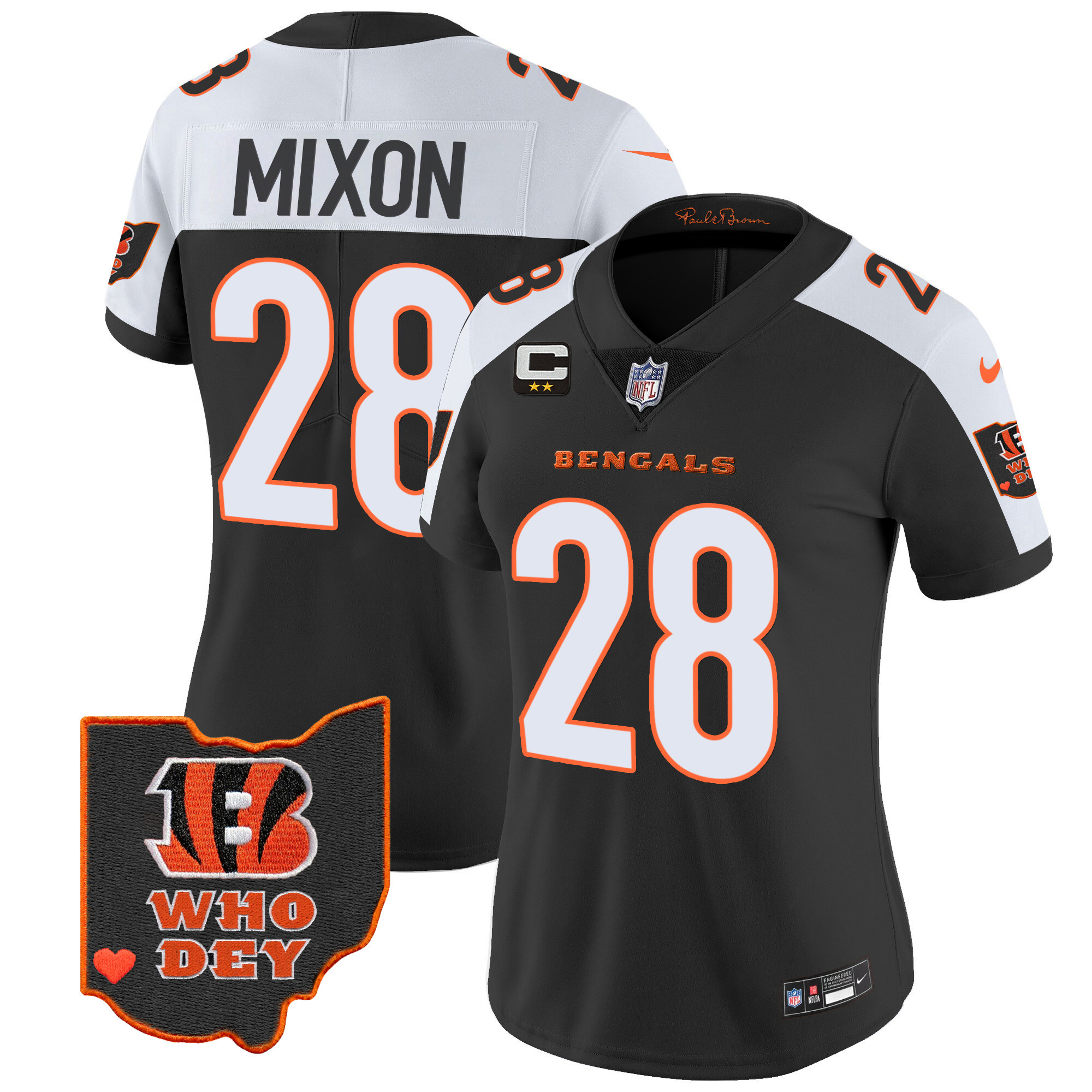 Joe Mixon Women's Cincinnati Bengals Ohio Patch Vapor Limited Alternate Jersey - All Stitched