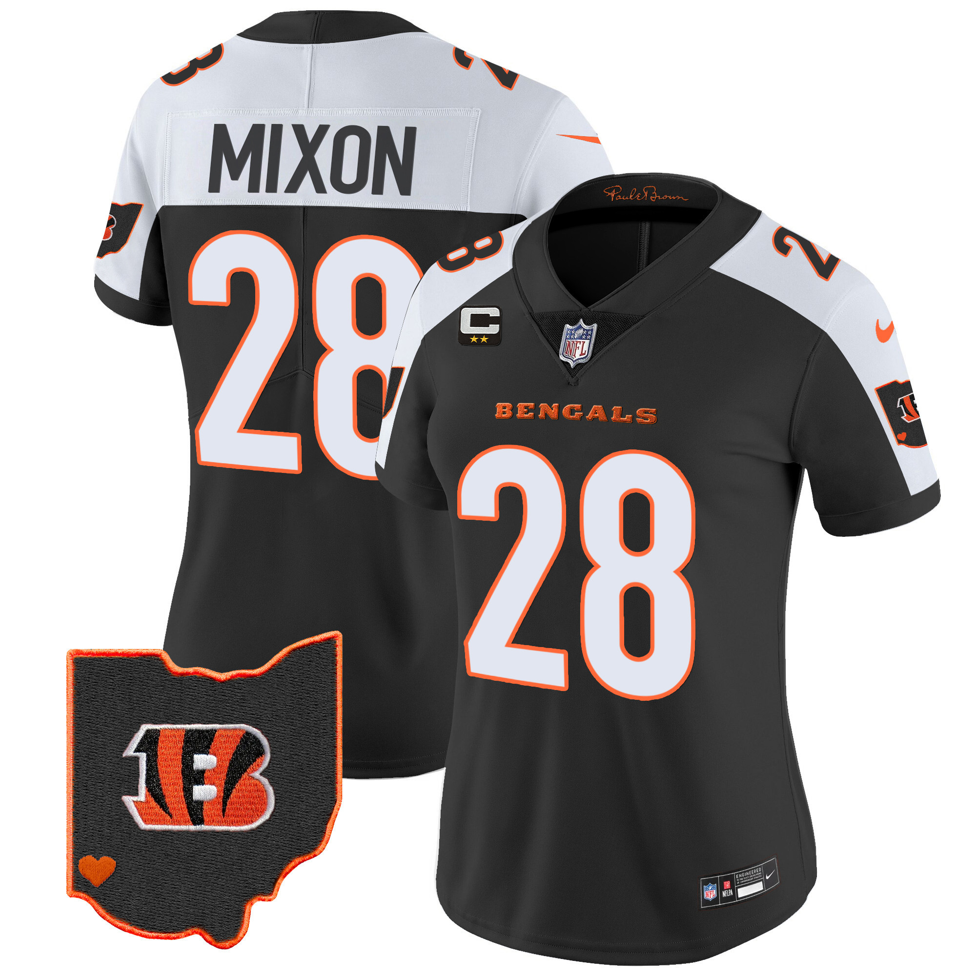 Joe Mixon Women's Cincinnati Bengals Ohio Patch Vapor Limited Alternate Jersey - All Stitched