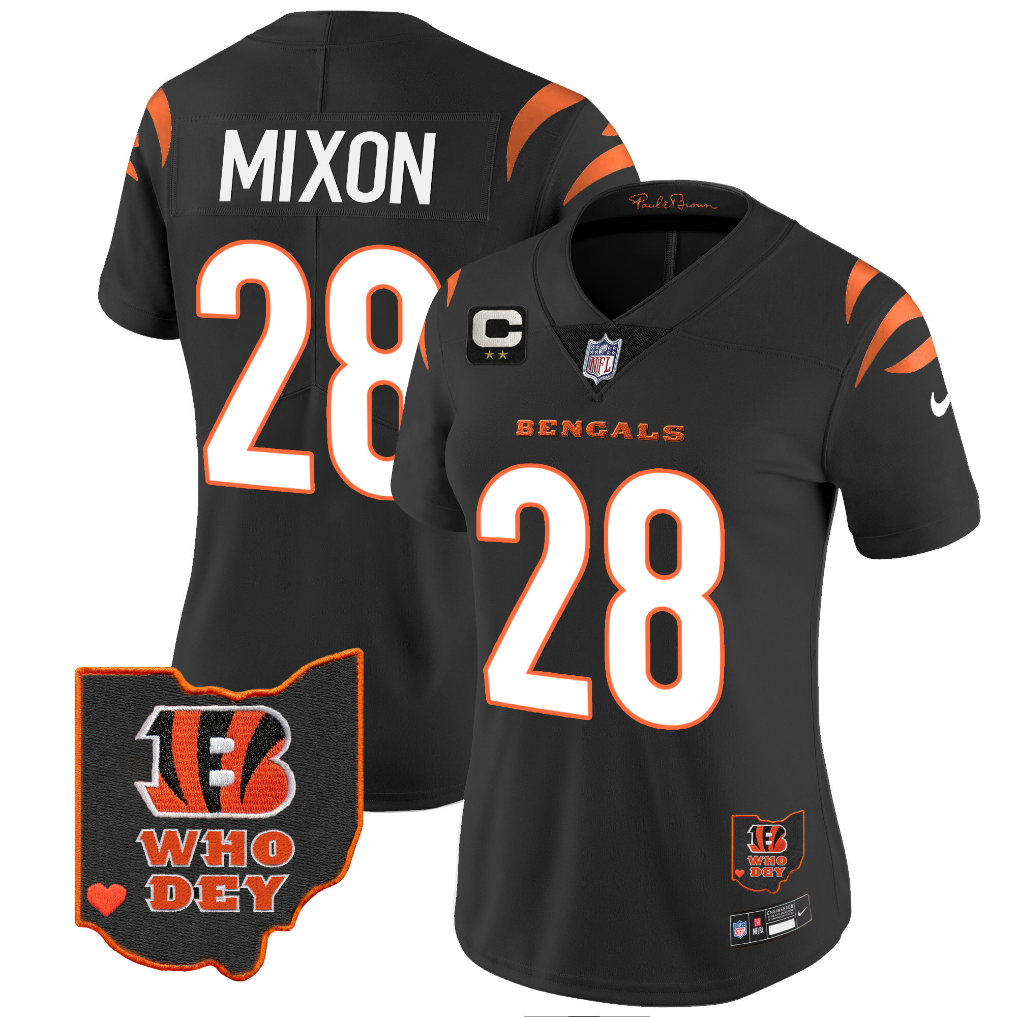 Joe Mixon Women's Cincinnati Bengals Ohio Patch Vapor Limited Black Jersey - All Stitched