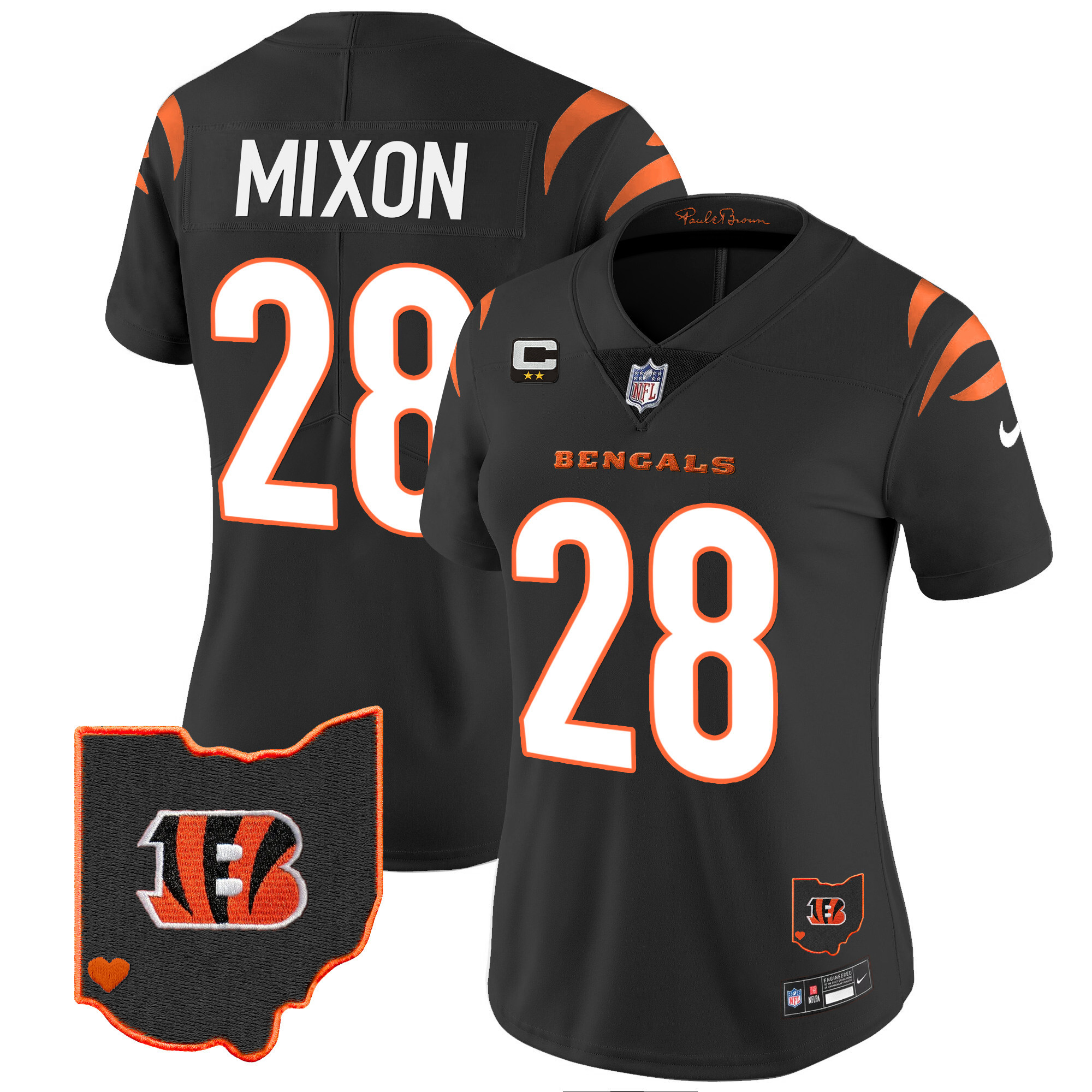 Joe Mixon Women's Cincinnati Bengals Ohio Patch Vapor Limited Black Jersey - All Stitched