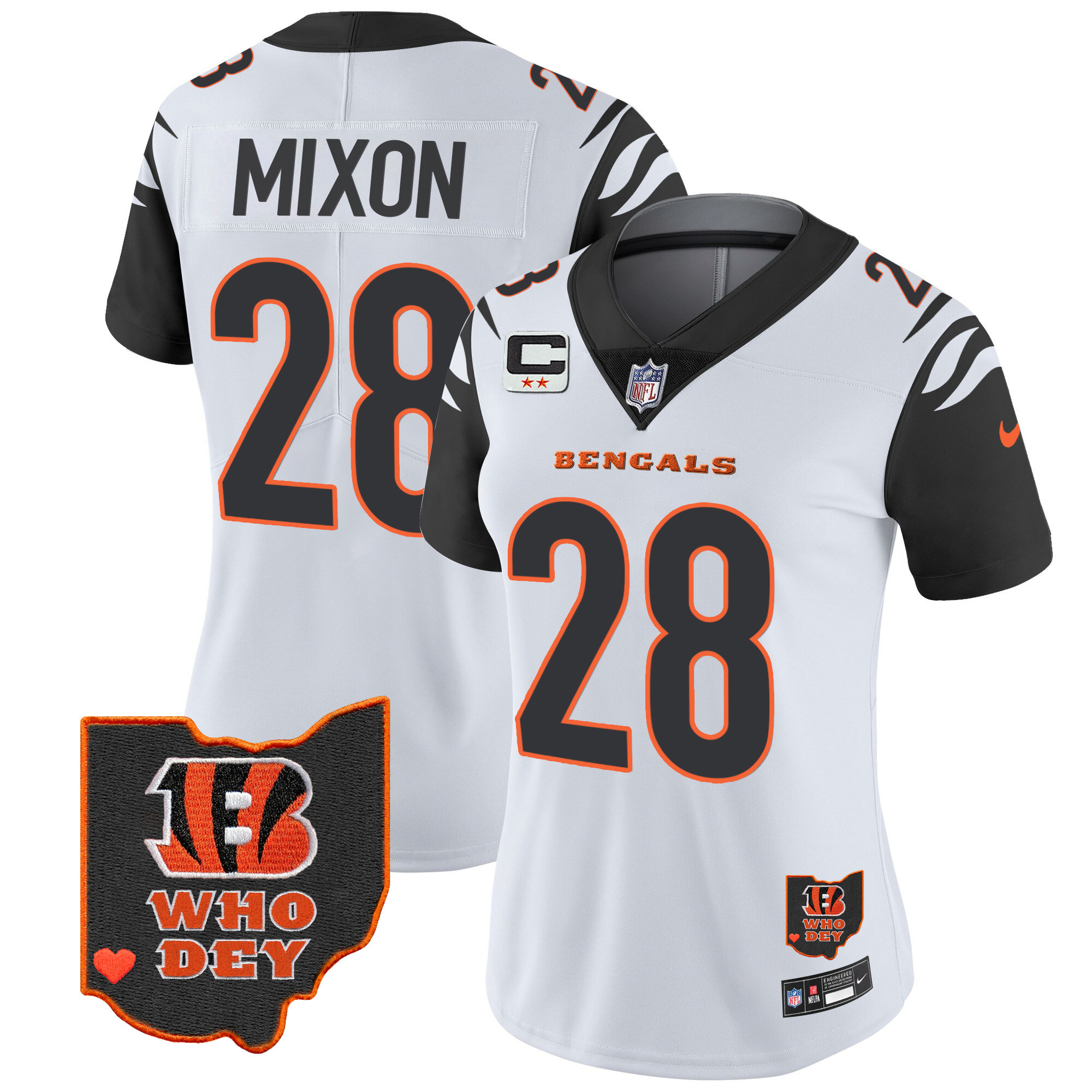 Joe Mixon Women's Cincinnati Bengals Ohio Patch Vapor Limited Color Rush Jersey - All Stitched
