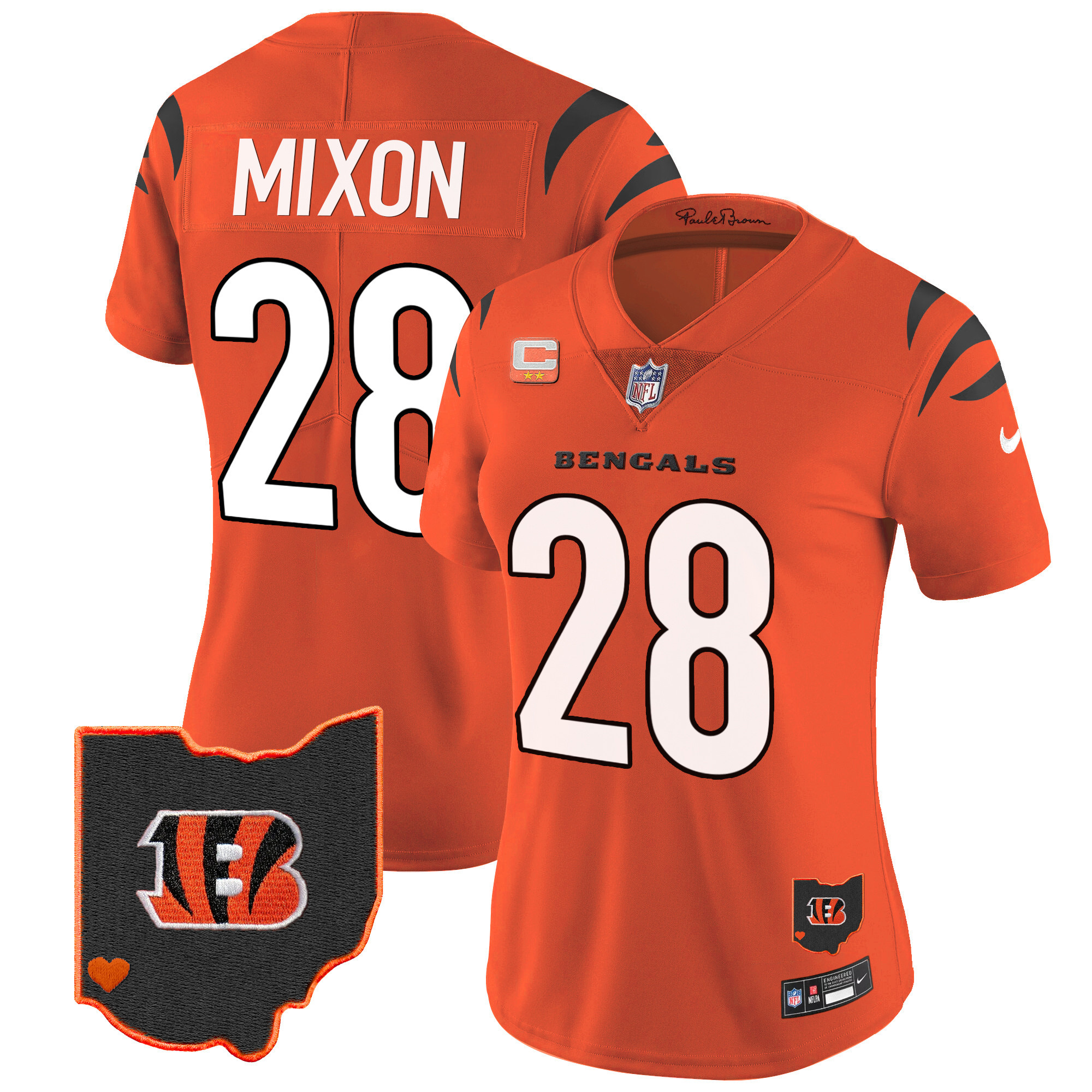 Joe Mixon Women's Cincinnati Bengals Ohio Patch Vapor Limited Orange Jersey - All Stitched