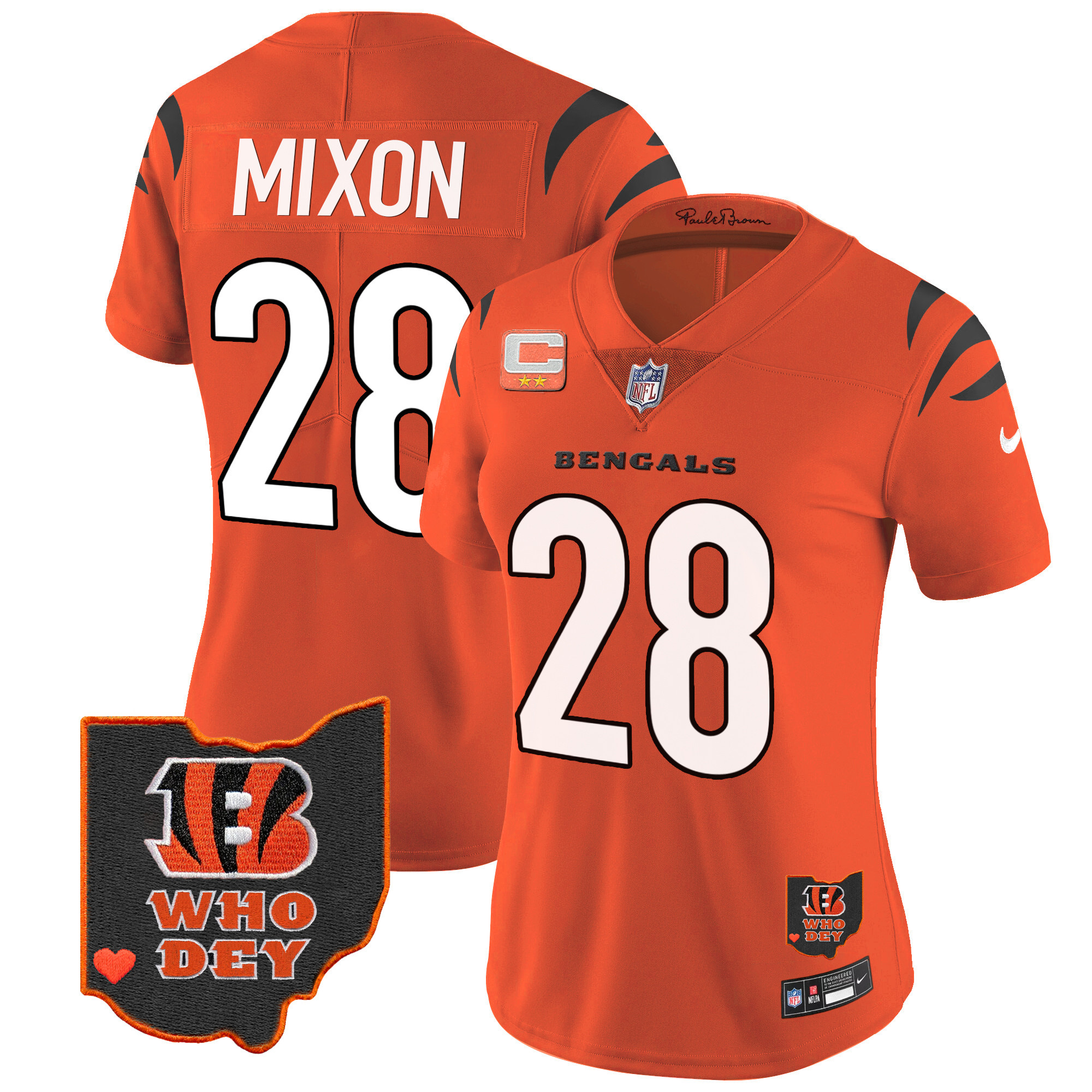 Joe Mixon Women's Cincinnati Bengals Ohio Patch Vapor Limited Orange Jersey - All Stitched