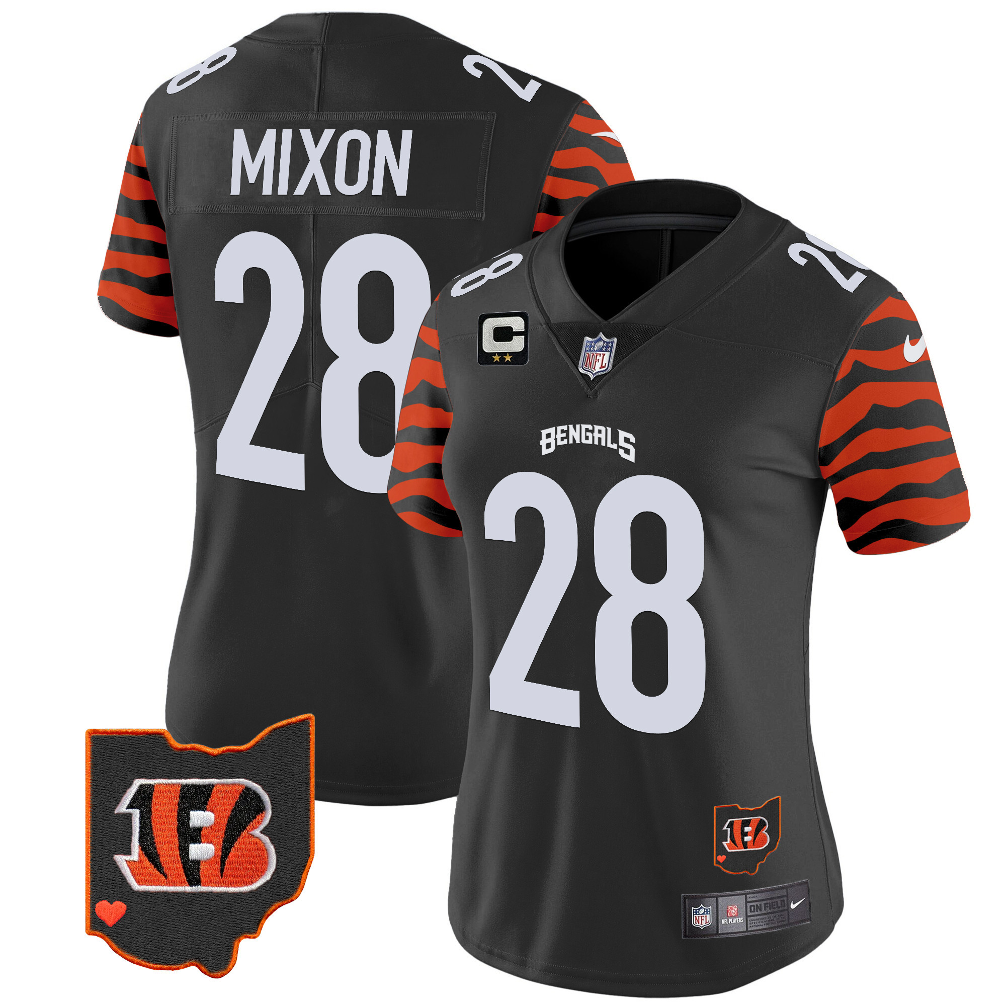 Joe Mixon Women's Cincinnati Bengals Stripes Vapor Limited Black Jersey - All Stitched