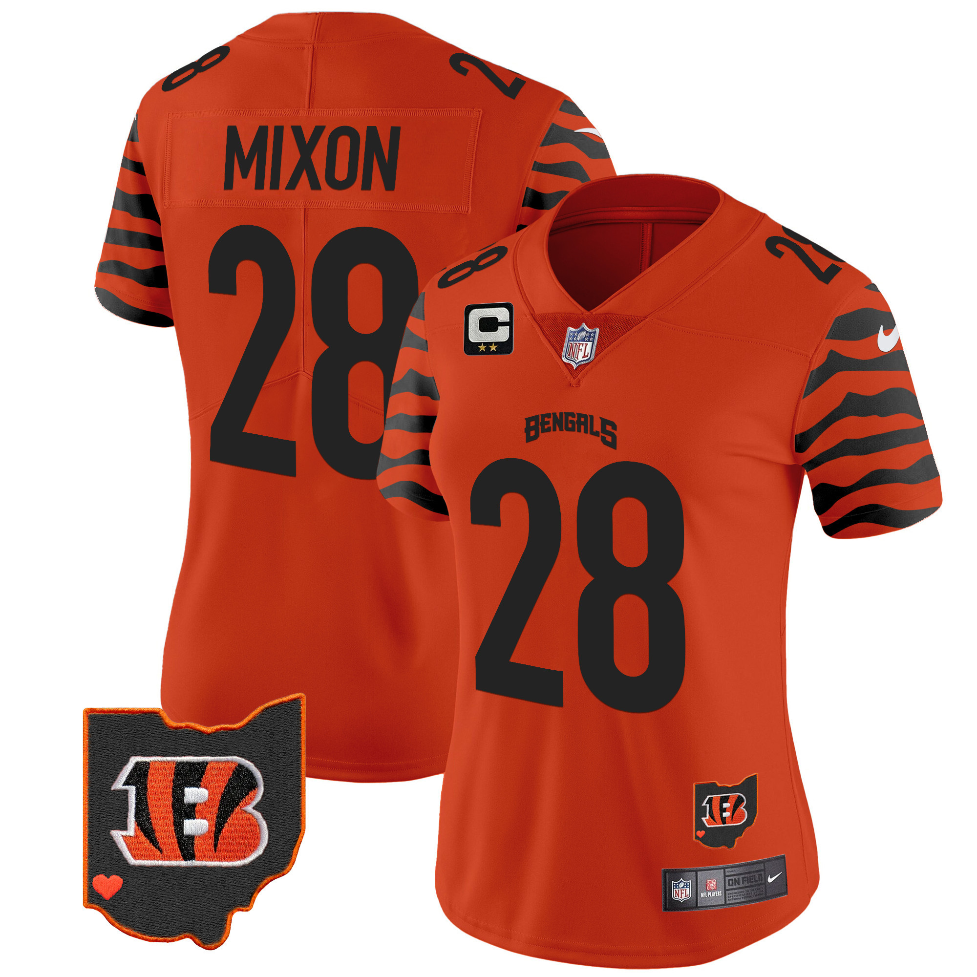 Joe Mixon Women's Cincinnati Bengals Stripes Vapor Limited Orange Jersey - All Stitched