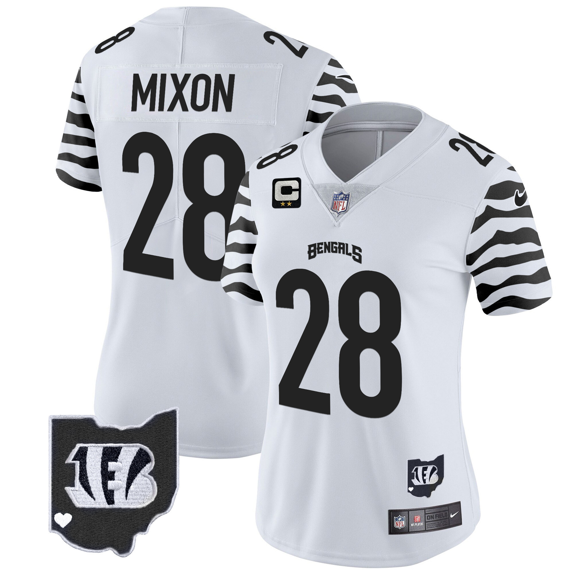 Joe Mixon Women's Cincinnati Bengals Stripes Vapor Limited White Jersey - All Stitched