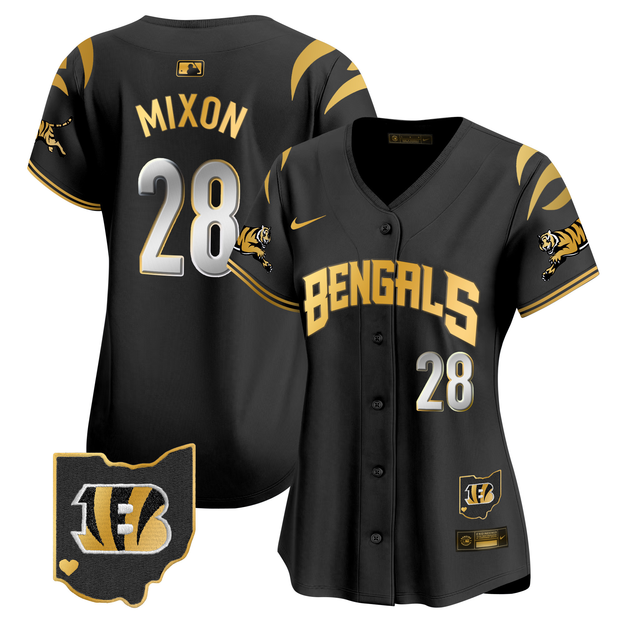 Joe Mixon Women's Cincinnati Bengals Vapor Premier Limited Black Gold Jersey - All Stitched