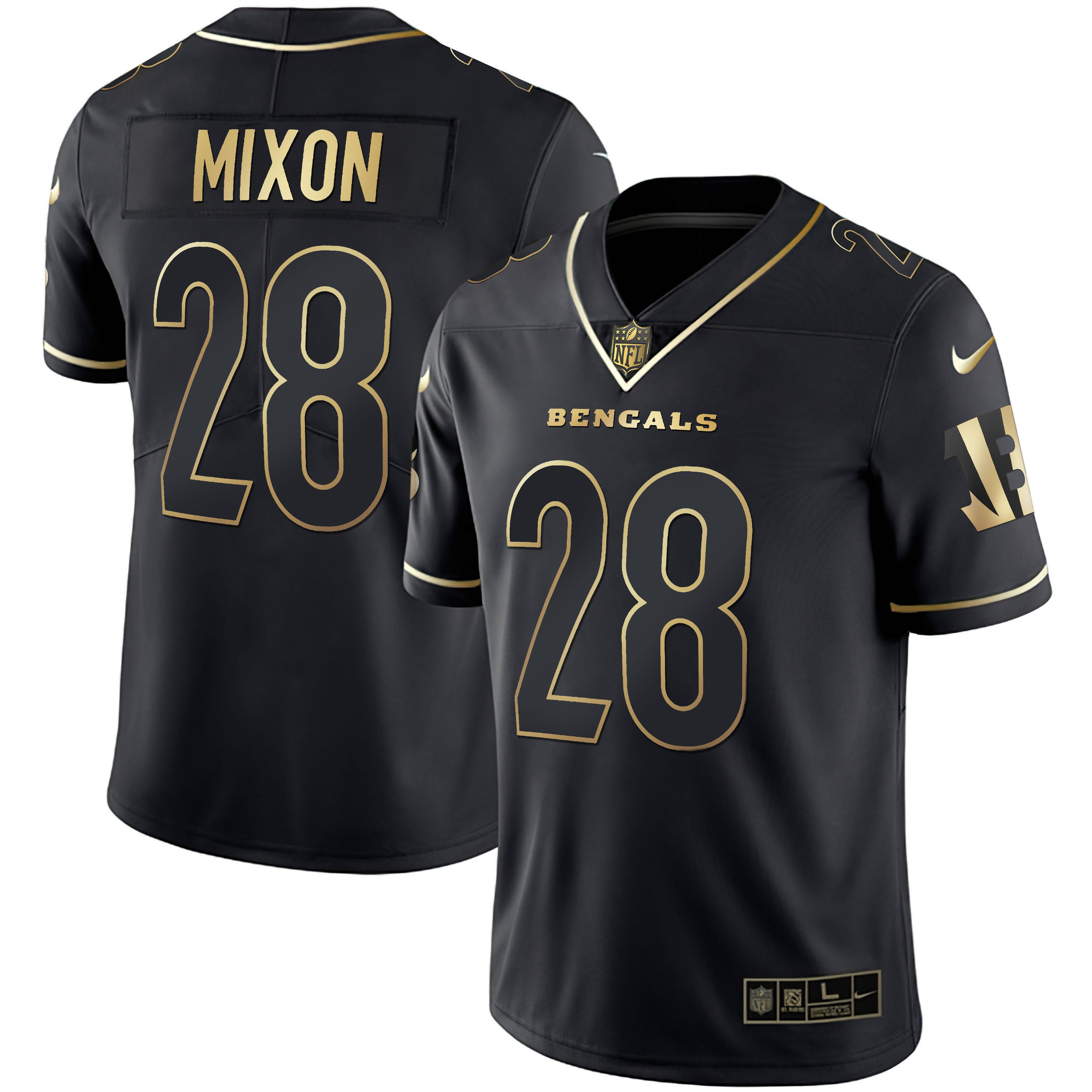 Joe Mixon Women's Cincinnati Bengals White Gold & Black Gold Black Gold Jersey - All Stitched