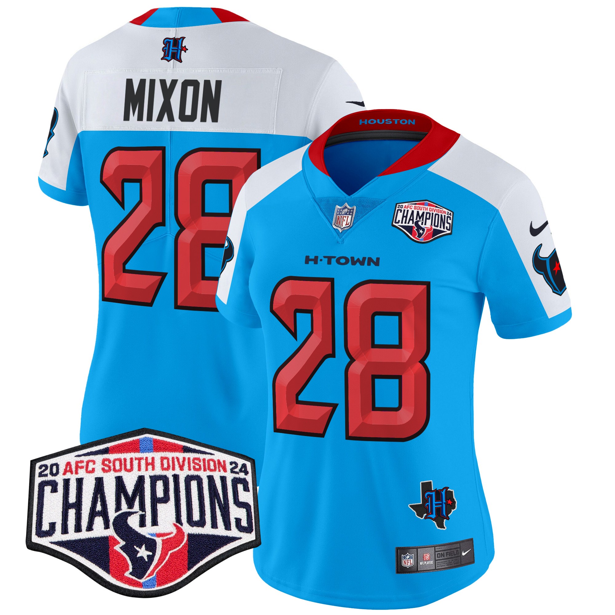Joe Mixon Women's Houston Texans 2024 AFC South Division Champions Patch Vapor Limited Blue Alternate Jersey - All Stitched