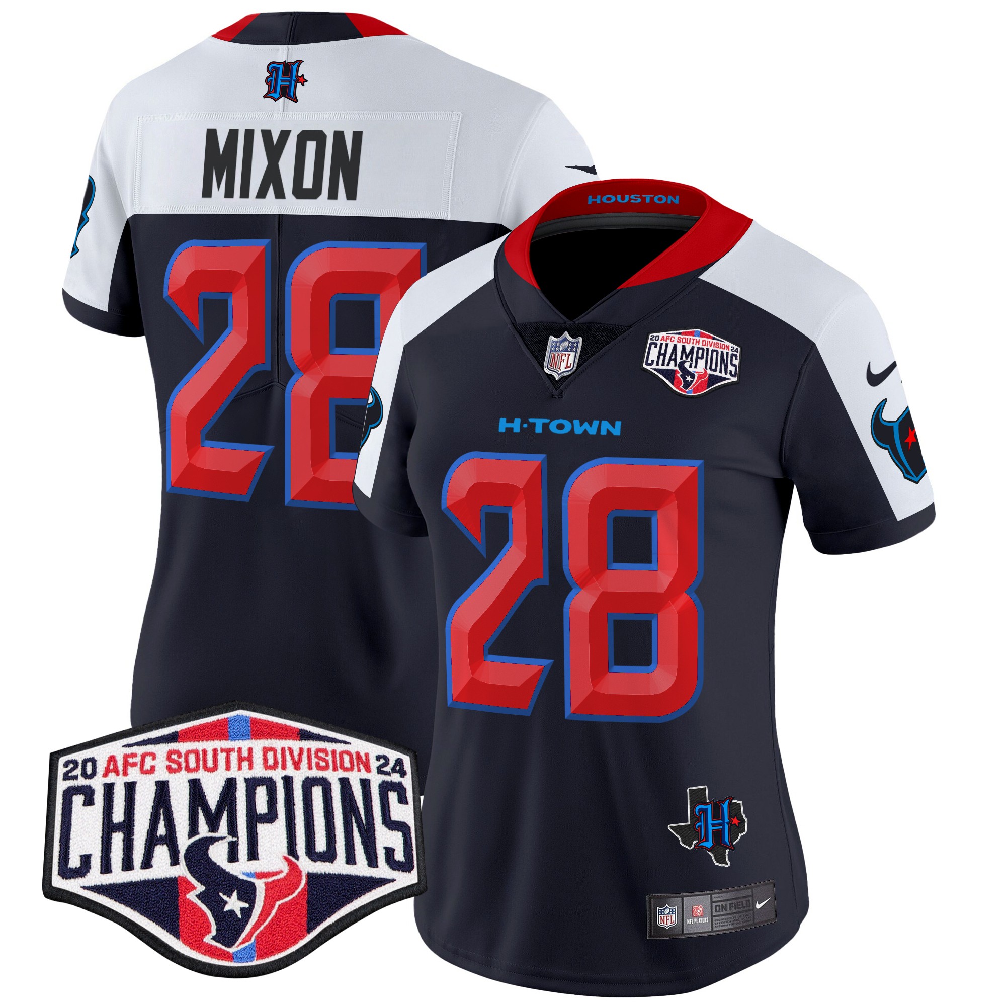Joe Mixon Women's Houston Texans 2024 AFC South Division Champions Patch Vapor Limited Navy Alternate Jersey - All Stitched
