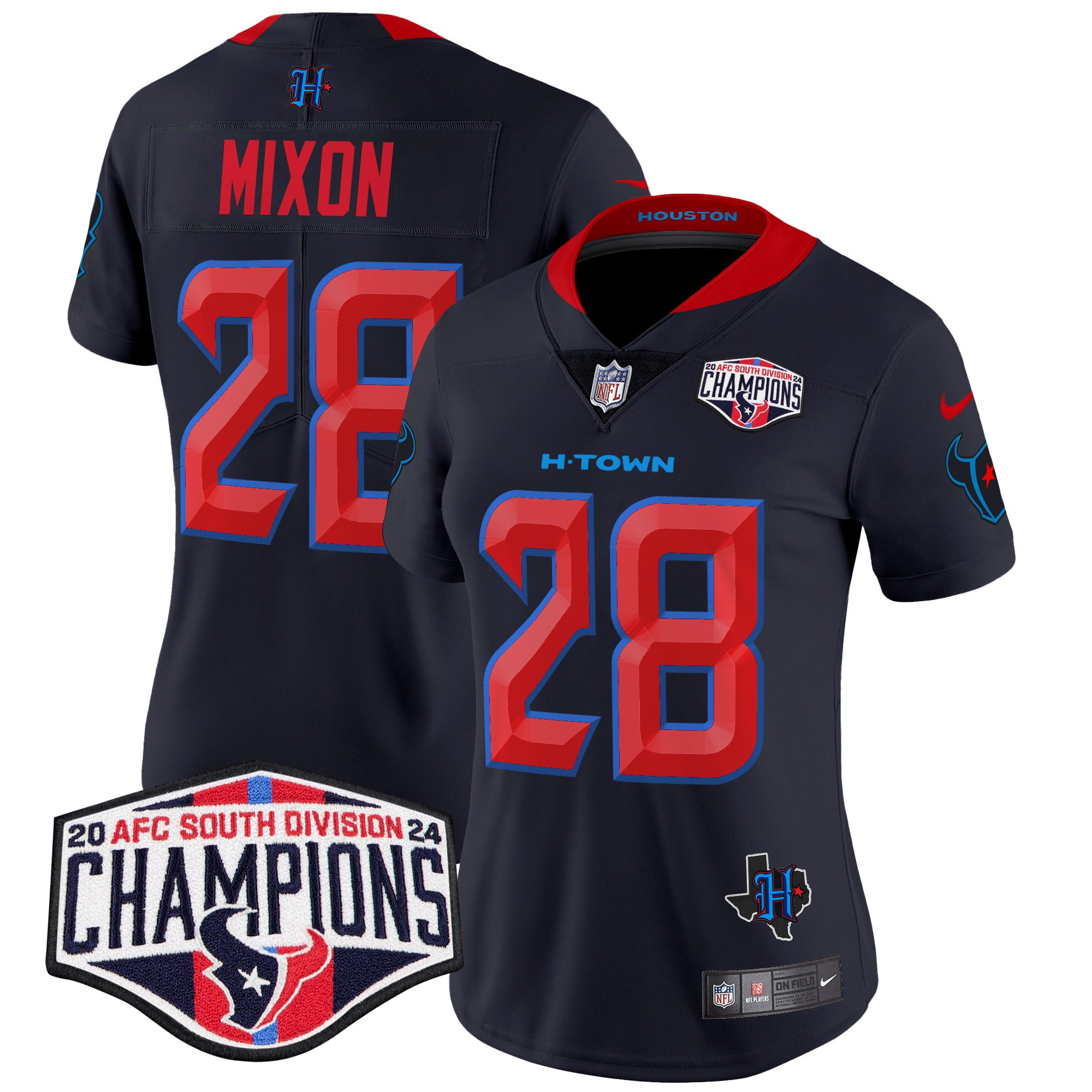 Joe Mixon Women's Houston Texans 2024 AFC South Division Champions Patch Vapor Limited Navy Limited Jersey - All Stitched