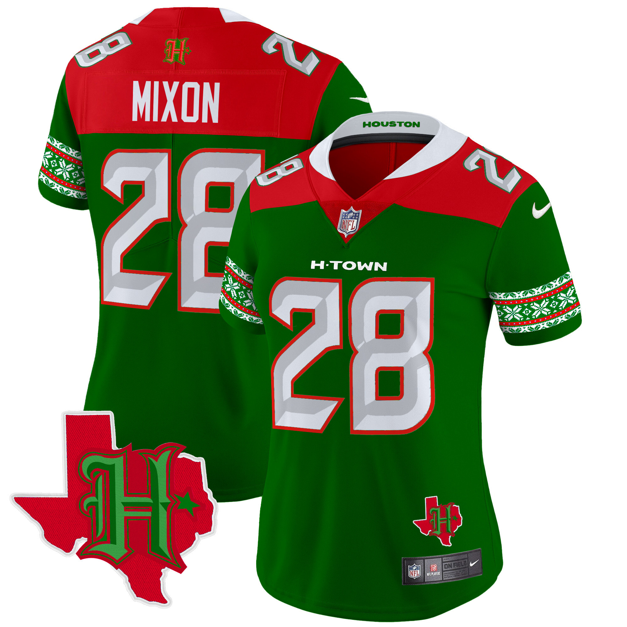 Joe Mixon Women's Houston Texans 2024 Christmas Vapor Limited Green Jersey - All Stitched