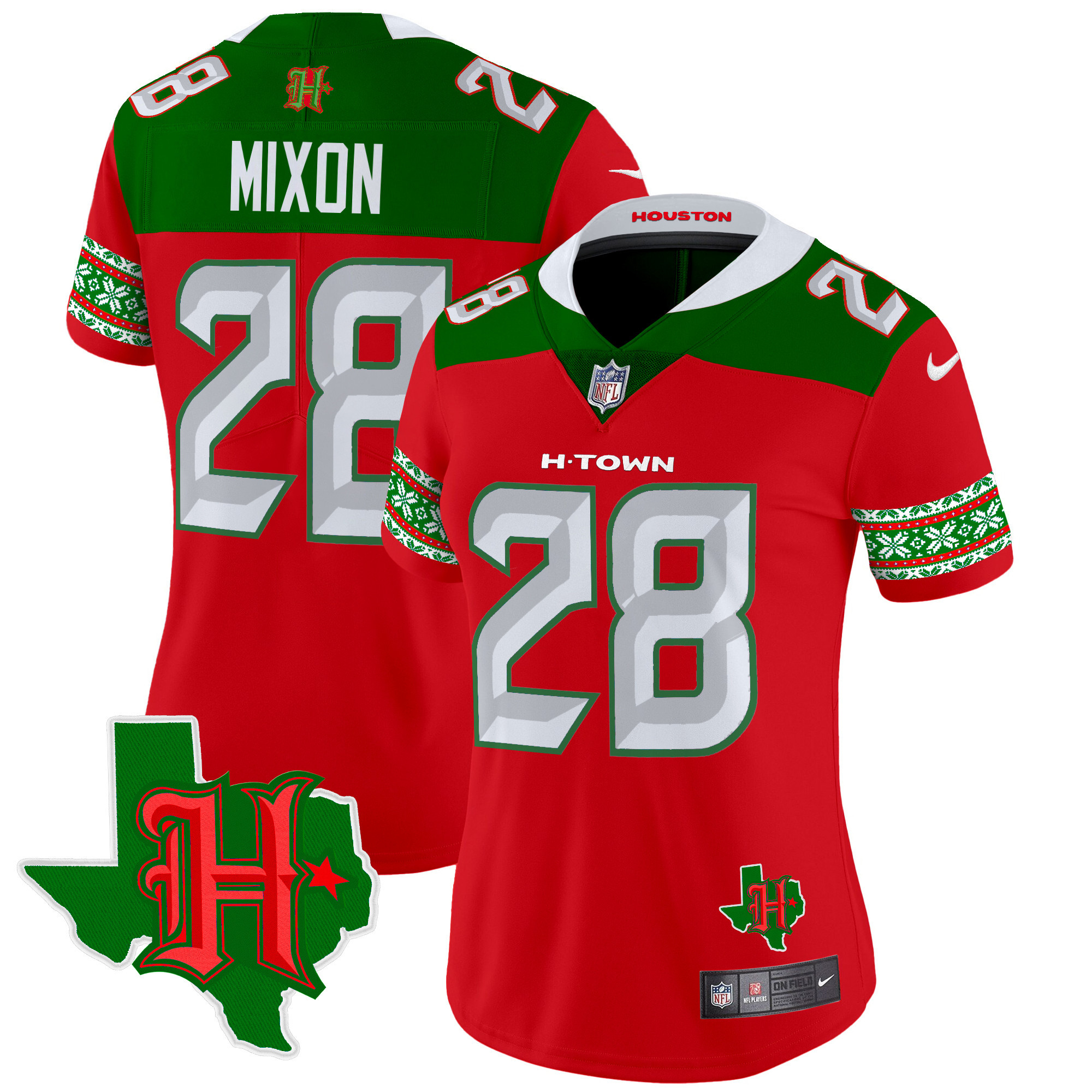 Joe Mixon Women's Houston Texans 2024 Christmas Vapor Limited Red Jersey - All Stitched
