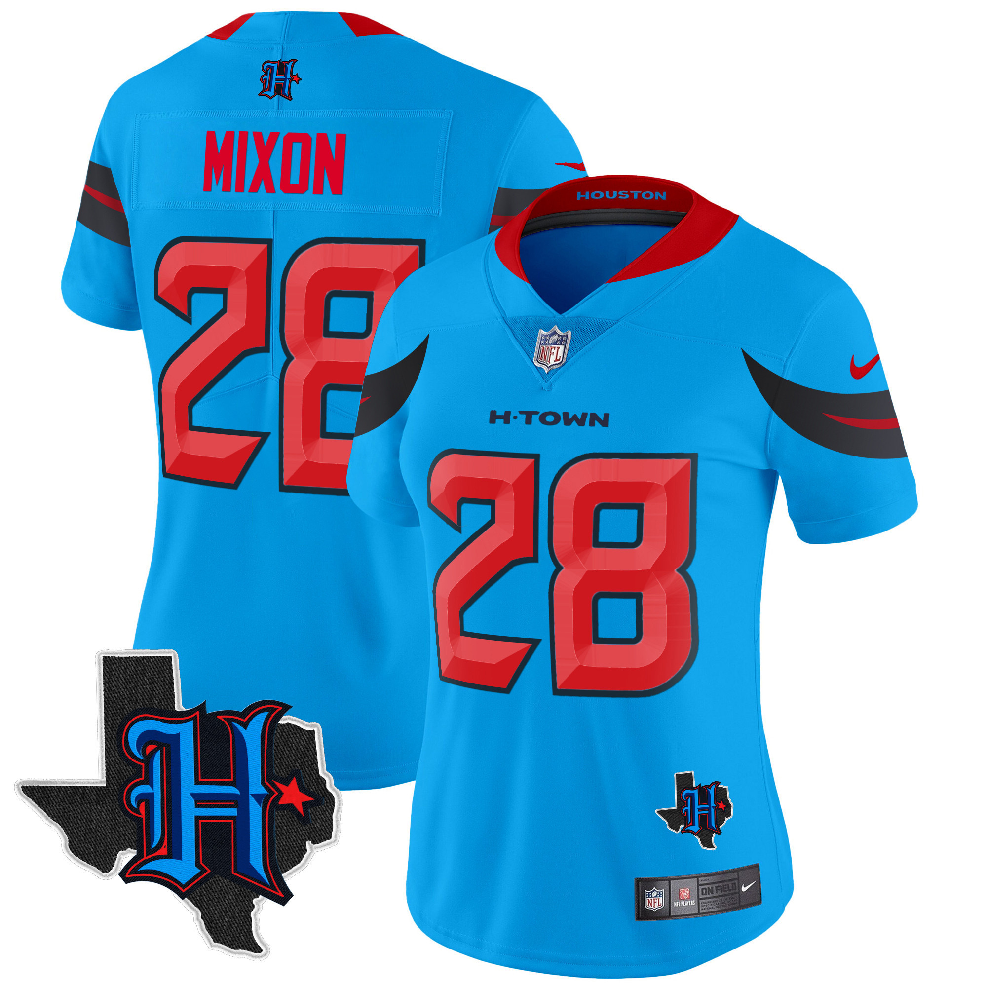 Joe Mixon Women's Houston Texans 2024 Texas Patch Vapor Limited Blue Jersey - All Stitched