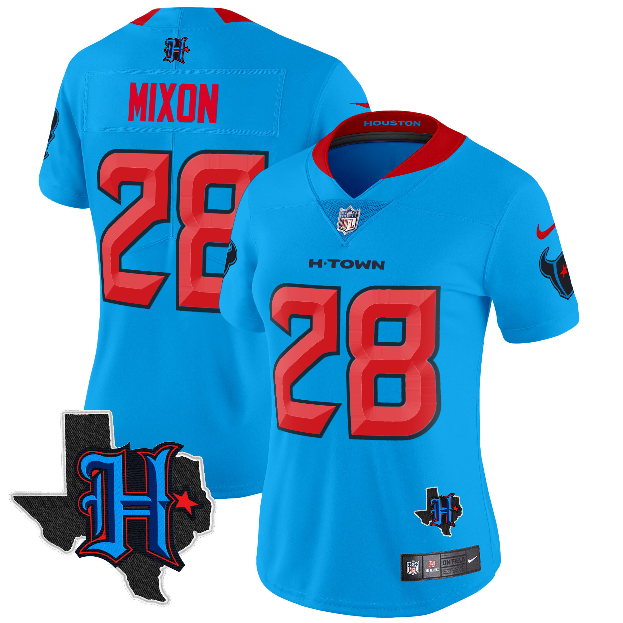Joe Mixon Women's Houston Texans 2024 Texas Patch Vapor Limited Blue Jersey - All Stitched