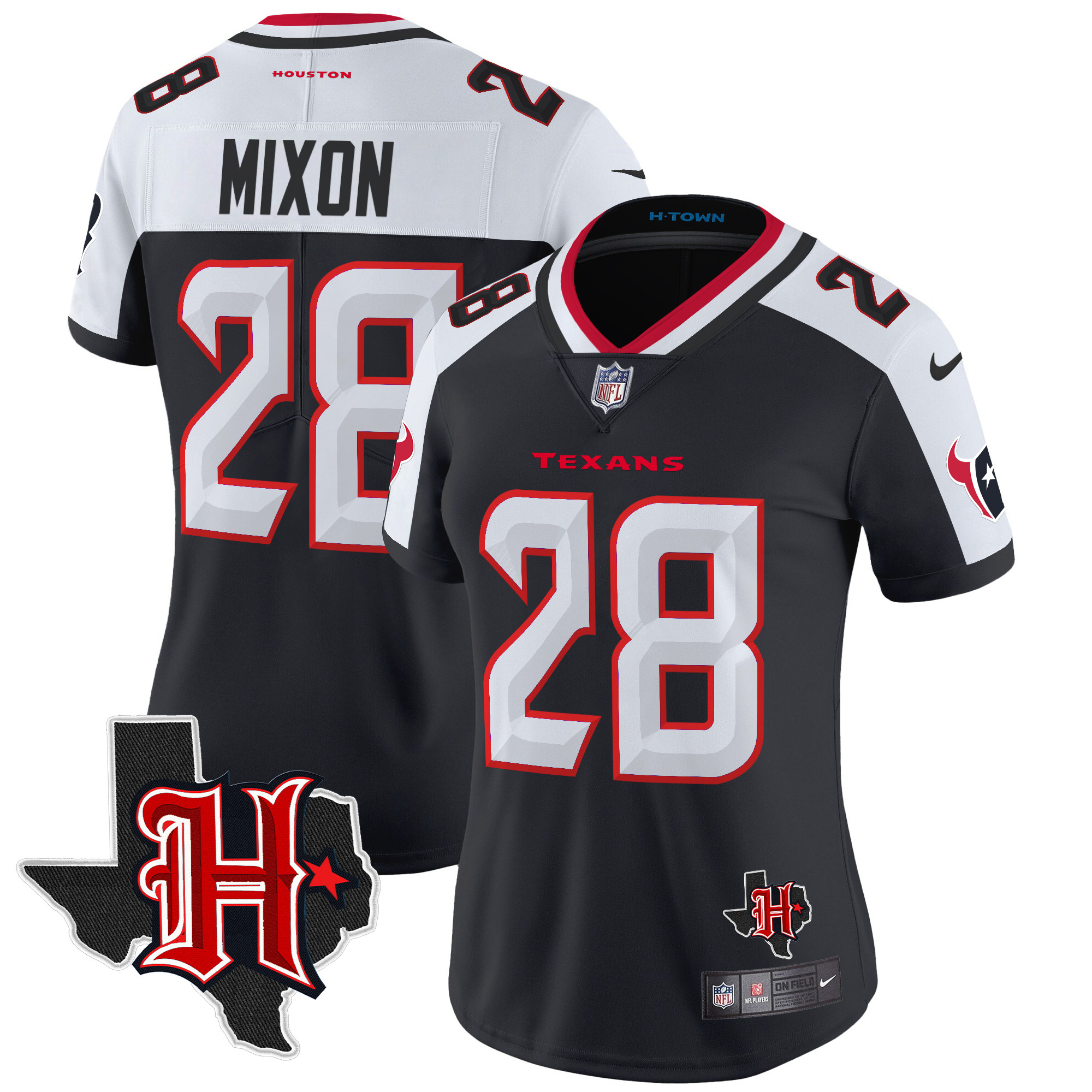 Joe Mixon Women's Houston Texans 2024 Texas Patch Vapor Limited Navy Alternate Jersey - All Stitched