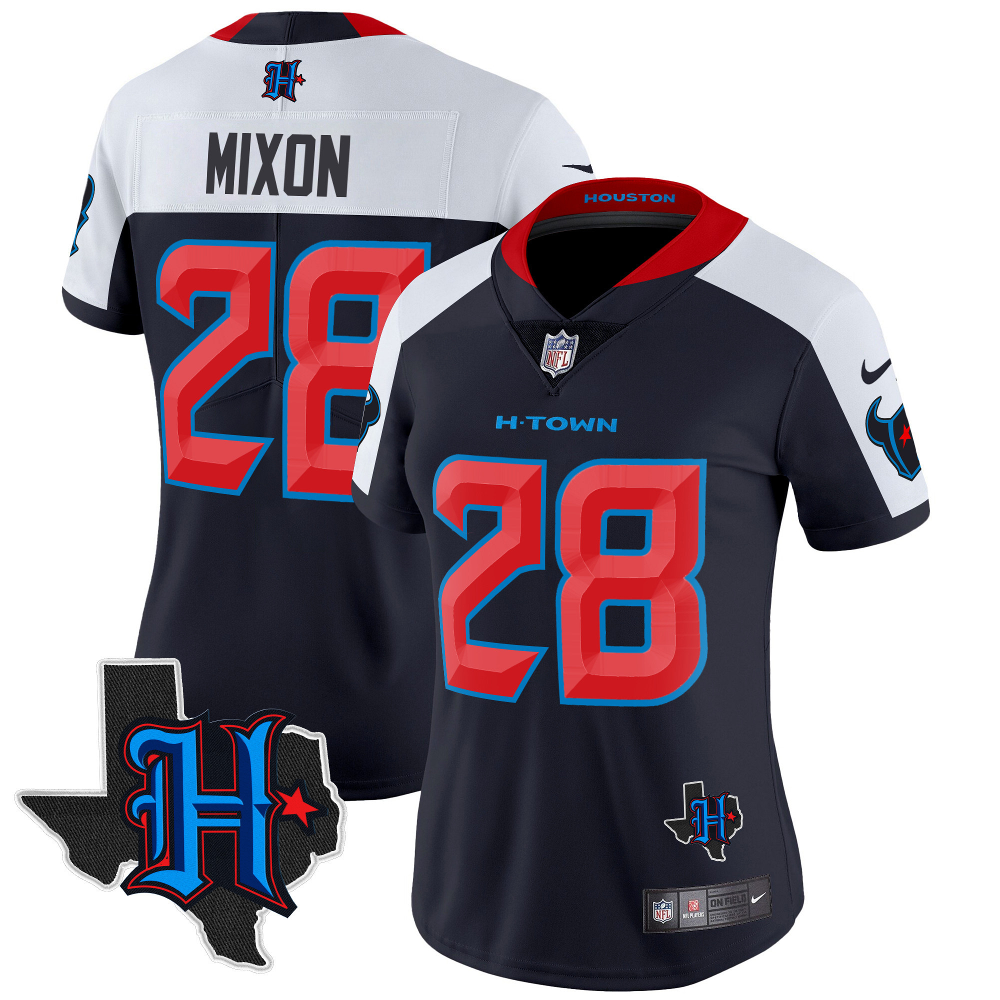 Joe Mixon Women's Houston Texans 2024 Texas Patch Vapor Limited Navy Alternate Jersey - All Stitched