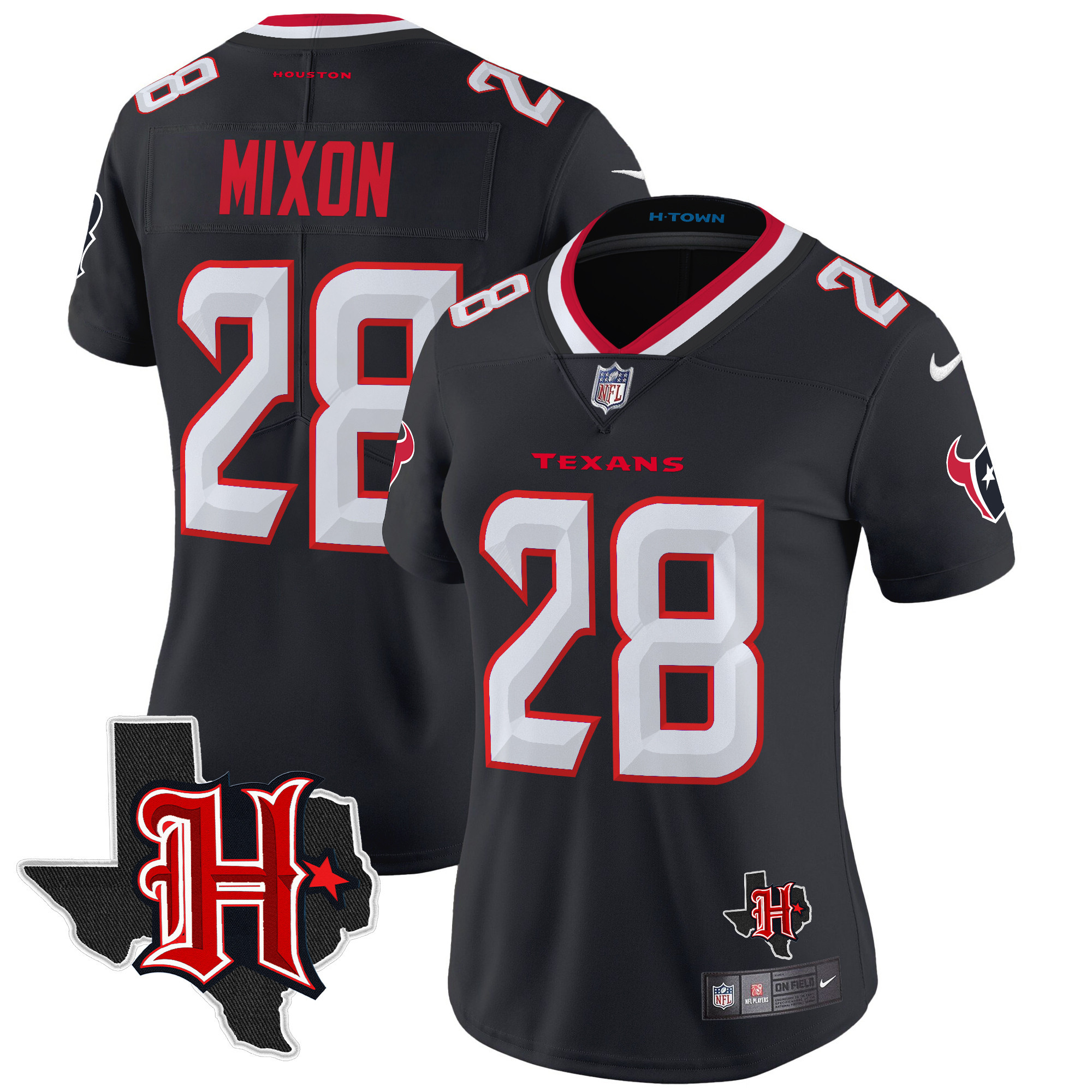 Joe Mixon Women's Houston Texans 2024 Texas Patch Vapor Limited Navy Jersey - All Stitched