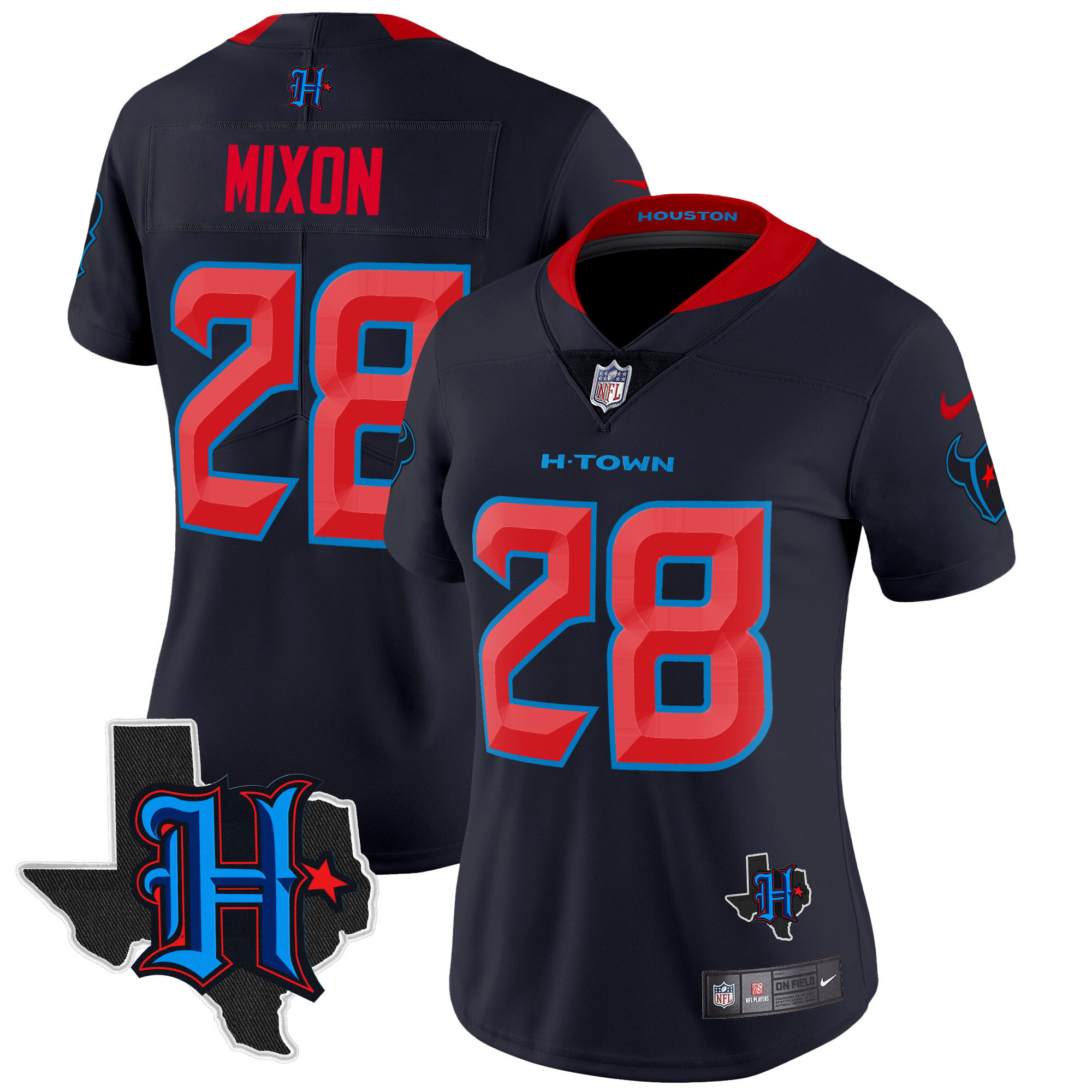 Joe Mixon Women's Houston Texans 2024 Texas Patch Vapor Limited Navy Limited Jersey - All Stitched